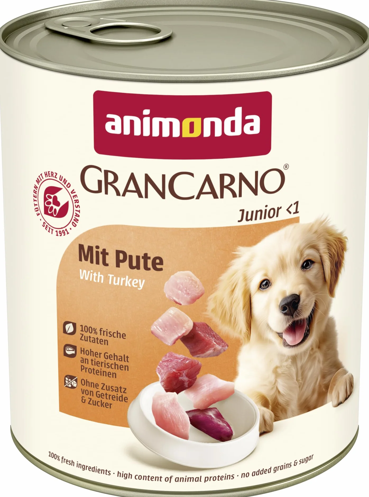 animonda Grancarno Junior karma dla szczeniaków z indykiem (6 x 800 g), mokra karma dla psów ze 100% świeżymi, mięsistymi składnikami, karma dla psów bez zbóż