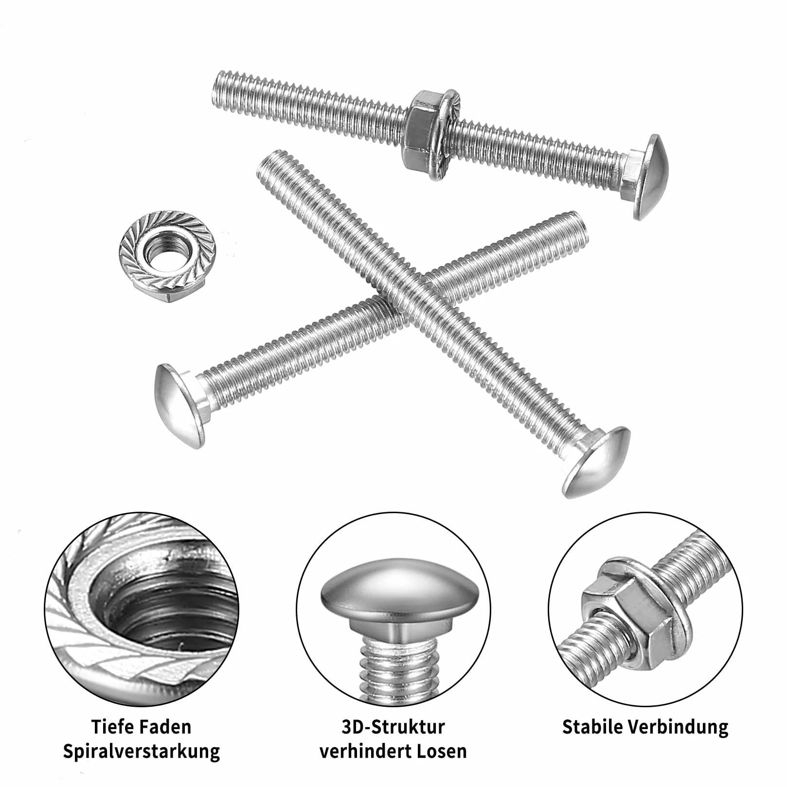 56 sztuk śrub zamkowych M6 x 60 mm, stal nierdzewna, śruby blokujące ze stali nierdzewnej, śruby do bramki, zestaw śrub z łbem płaskim z nakrętkami kołnierzowymi