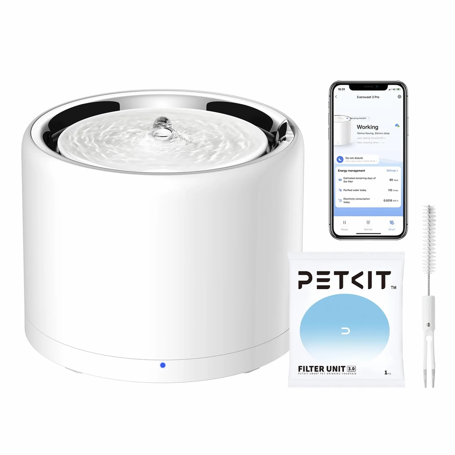 PETKIT Fontanna dla Kotów ze Stali Nierdzewnej, 1,8L, Kontrola Aplikacji, Bezprzewodowa Pompa, 25dB Ciszy, Potrójny Filtr, 3 Tryby, Wolny od Bakterii, Fontanna dla Kota