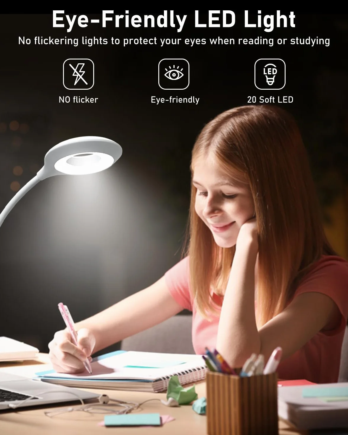 Lampka Zaciskowa Libtit – Dotykowa, 3 Tryby Pracy, Ładowana przez USB, Lampa do Czytania Książek i Ochrona Oczu