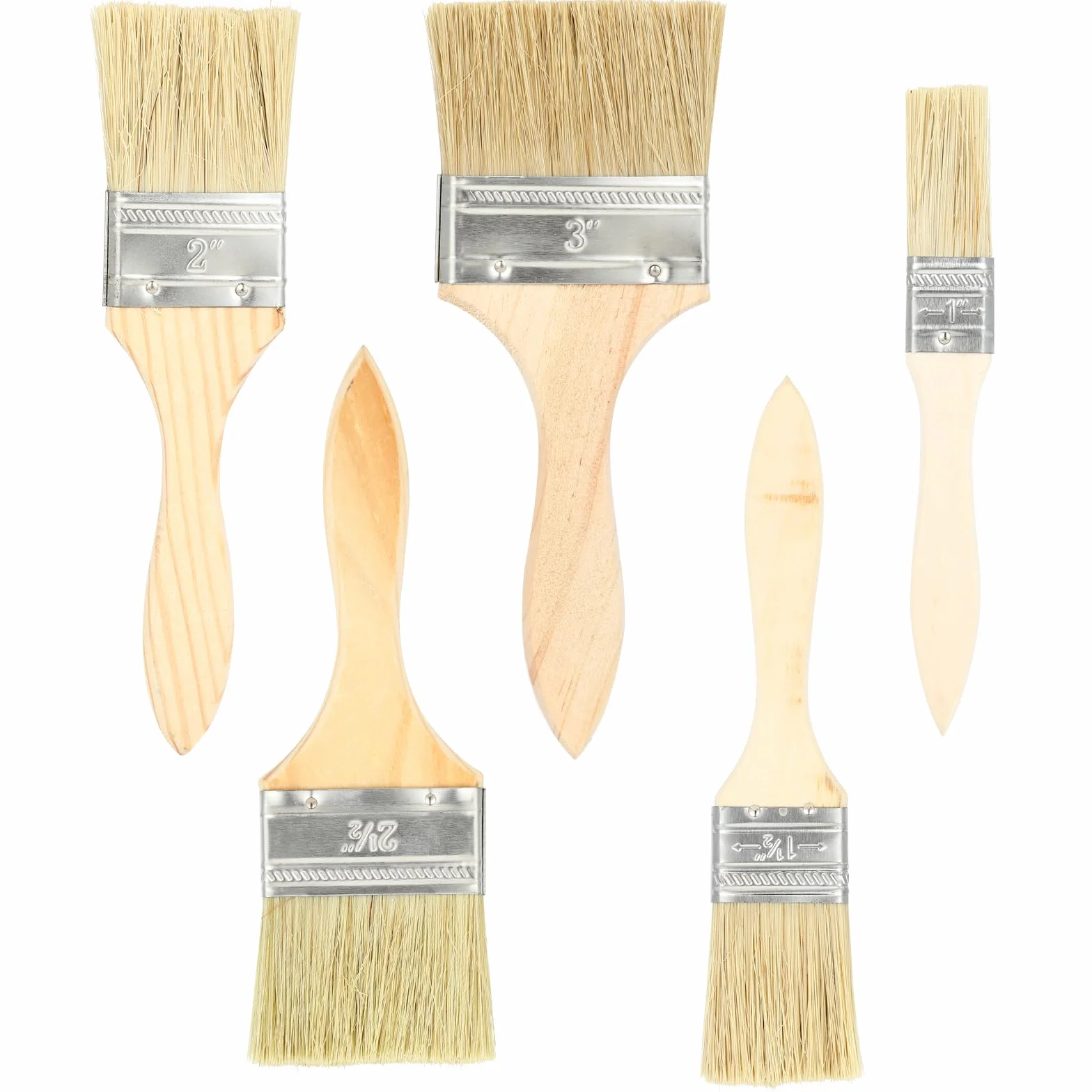 Zestaw 5 płaskich pędzli – pędzel do malowania i pędzel do lakieru z drewnianym uchwytem (25,4/38,1/50,8/63,5/76,2 mm), szeroki pędzel do lazury, bejcy, kleju – idealny jako pędzel do lazury i lazury