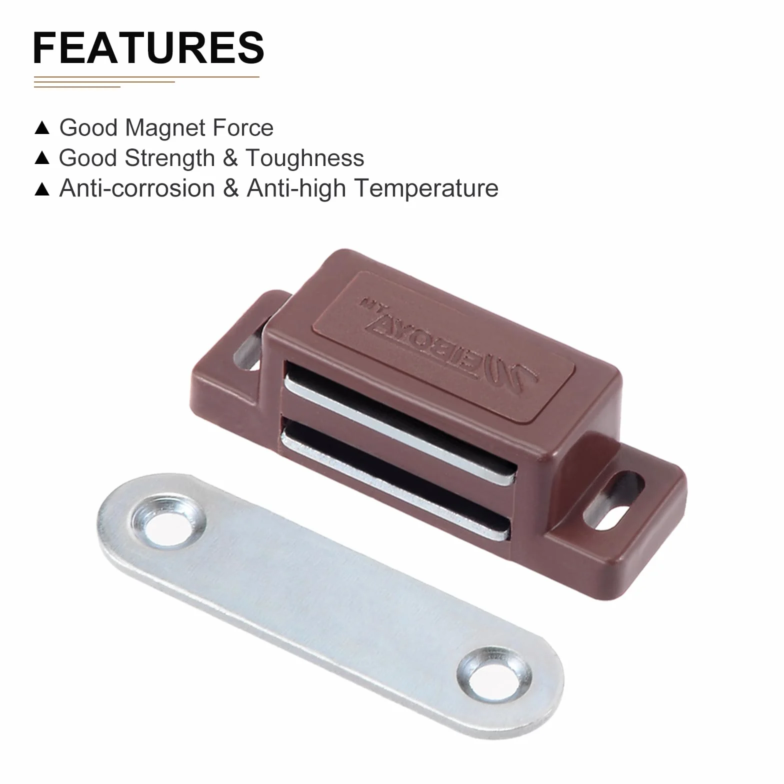 Magnesy zatrzaskowe do szafek 46 x 15 mm 8 sztuk tworzywo ABS brązowy