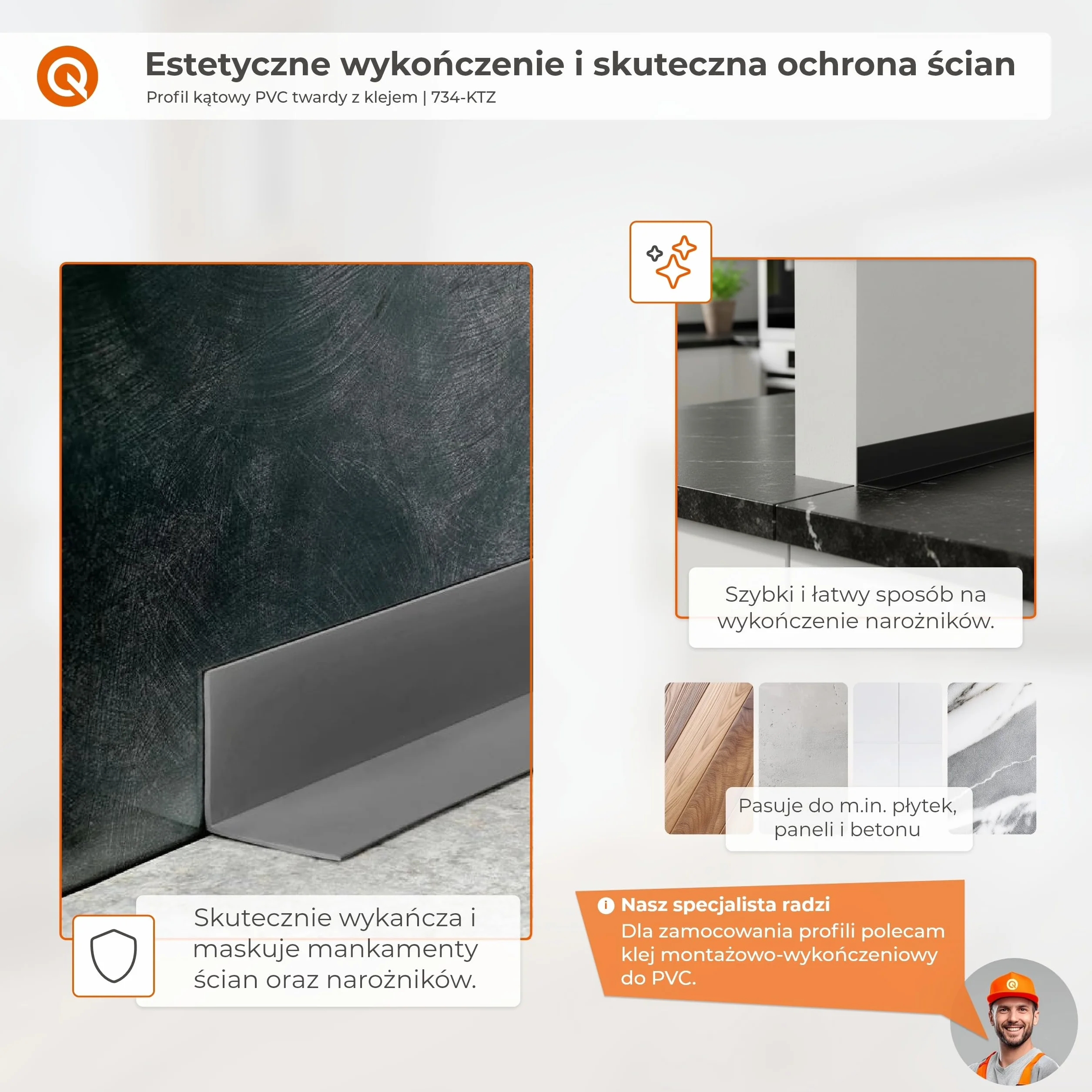 Kątownik PVC 15x15 mm samoprzylepny biały 150 cm
