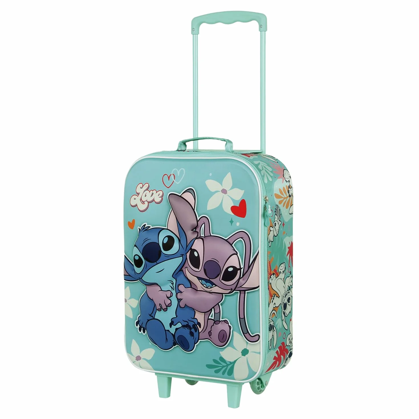Lilo i Stitch Love -Miękka Walizka na Kółkach 3D, Turkusowa, 17 x 33 x 52 cm, Pojemność 26 L
