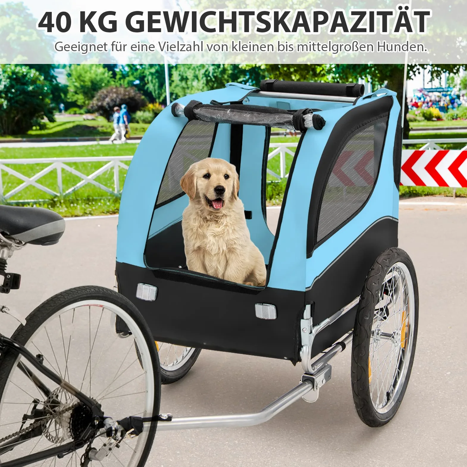 COSTWAY składana przyczepka rowerowa dla psa 40 kg, małych i średnich psów, 8 odblaskami, tkanina Oxford niebieska