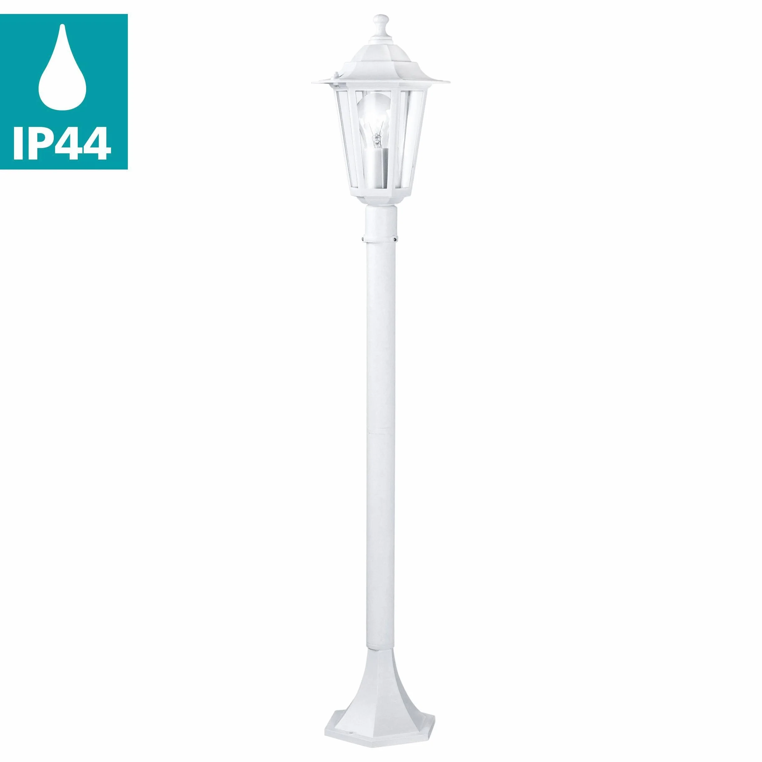 EGLO Zewnętrzna lampa stojąca latarnia 5, 1-punktowa lampa zewnętrzna, lampa stojąca z odlewu aluminiowego i szkła, kolor: biały, oprawa: E27, IP44