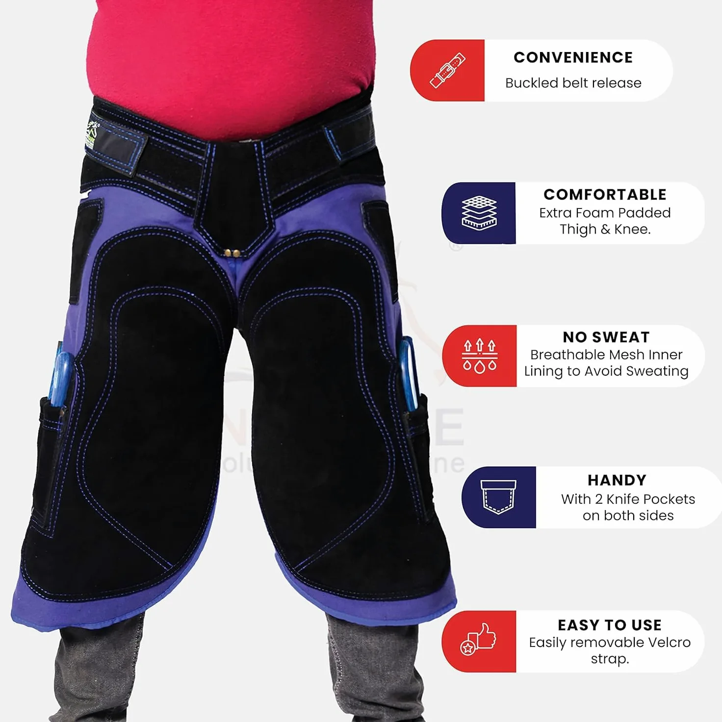 EQUESTRIAN STORE 75 cm - 29 cali fartuch z kutego skóry, płótno z kutego skóry, fartuch z prawdziwego zamszu, fartuch narzędziowy do podkaszarki, pielęgnacja kopyt, dla mężczyzn i kobiet,, Niebieski i