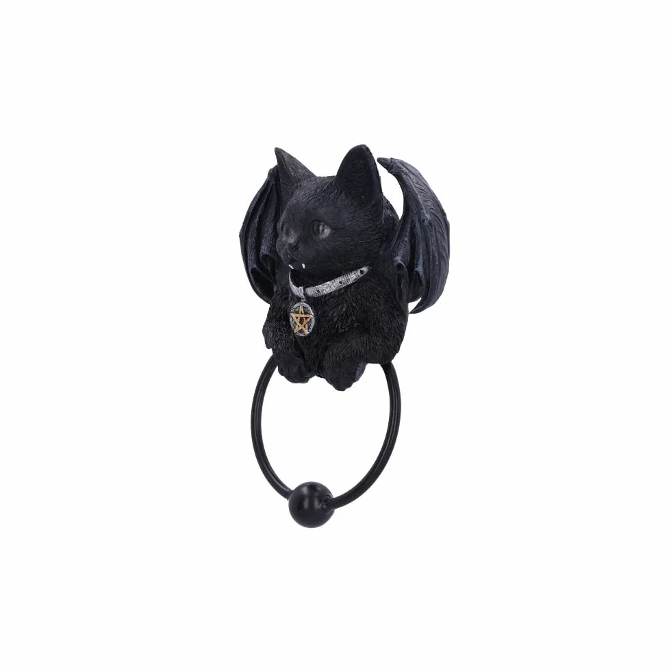 Nemesis Now Kołatka do drzwi dla kota Vampuss 20 cm, żywica, czarna, czarna kołatka do drzwi kota, wampuss, wampirzyca, prezent czarownicy, dekoracja na Halloween, odlewana w najlepszej żywicy,