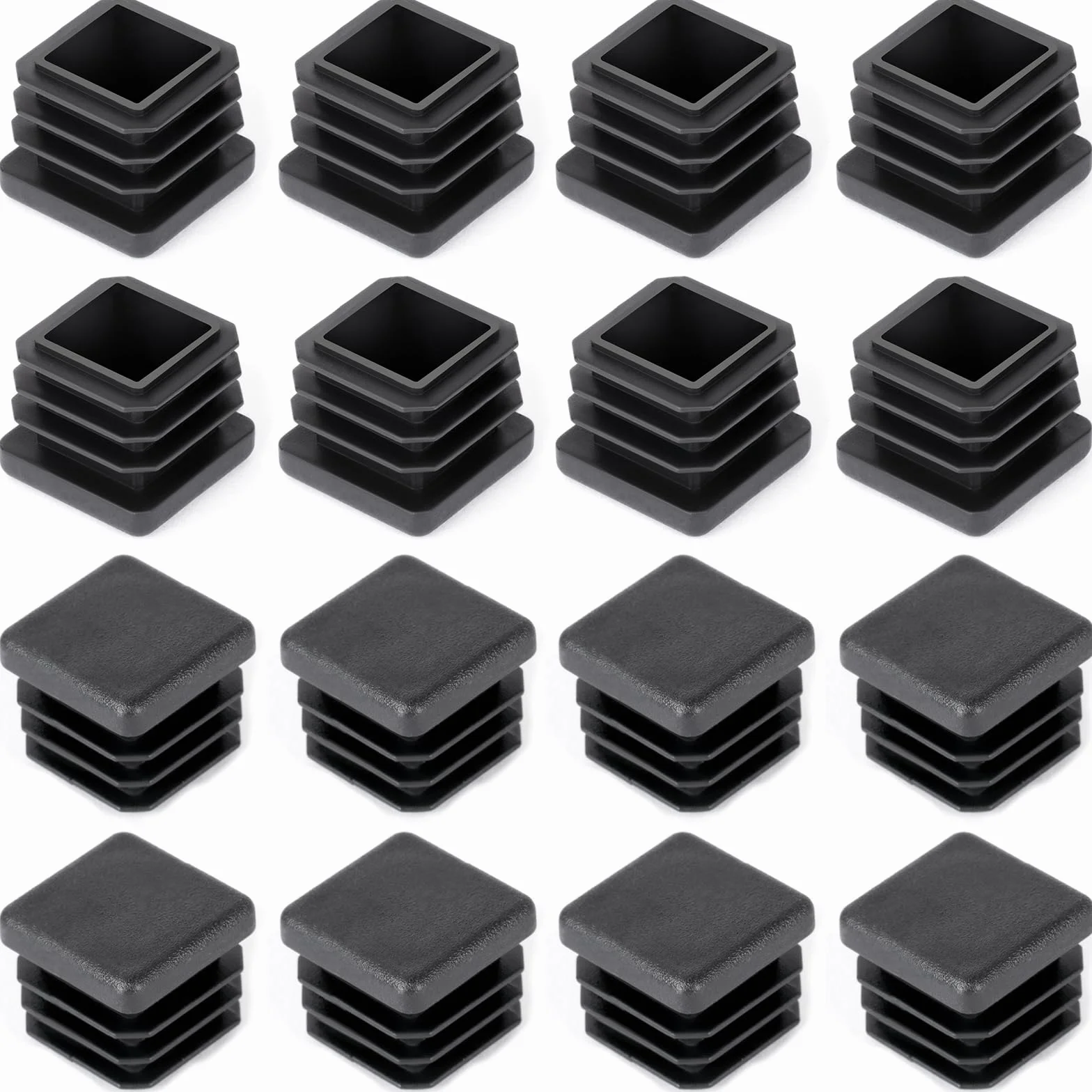 OSDUE Kwadratowe plastikowe zaślepki, 16 szt., 16 x 16 mm, czarna plastikowa zatyczka, antypoślizgowe podkładki pod nóżki mebli, nakładki na nóżki stołu, ochraniacze podłogi do łóżka, krzesła, sofy