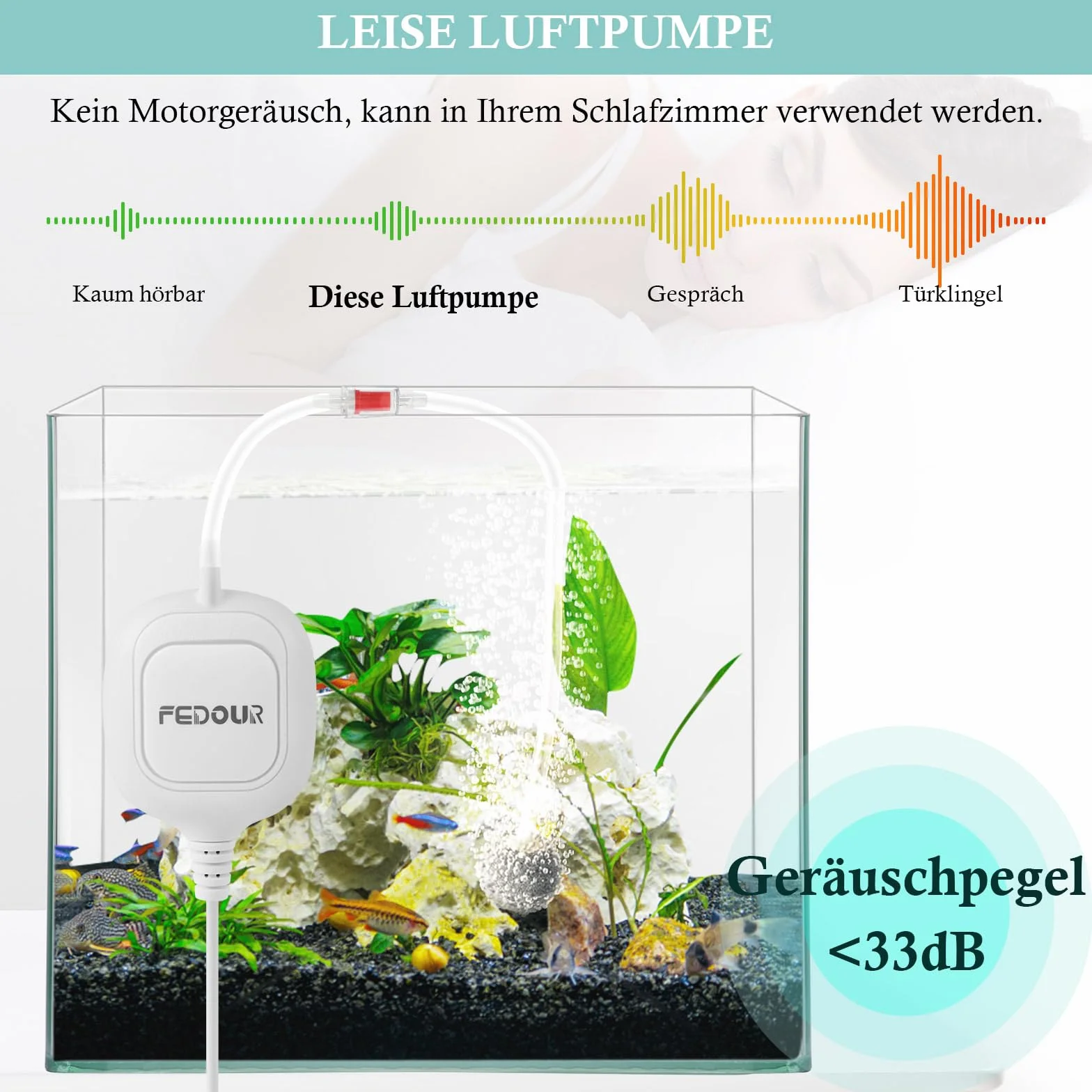 FEDOUR Nano cicha pompka powietrza do akwarium, mini pompka powietrza do akwariów, pompa tlenowa do akwariów do 80 l Betta, akwarium nano