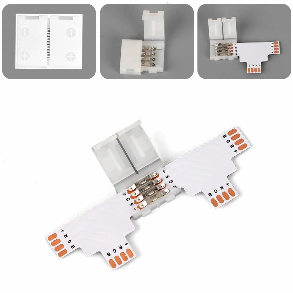 DASIAUTOEM Łącznik do taśm LED, 4-biegunowe, 8 mm, łączniki narożne LED, 20 sztuk, 4 T, złącze narożne typu L, złącze LED do taśm LED do taśm LED o szerokości 8 mm (nowoczesne)