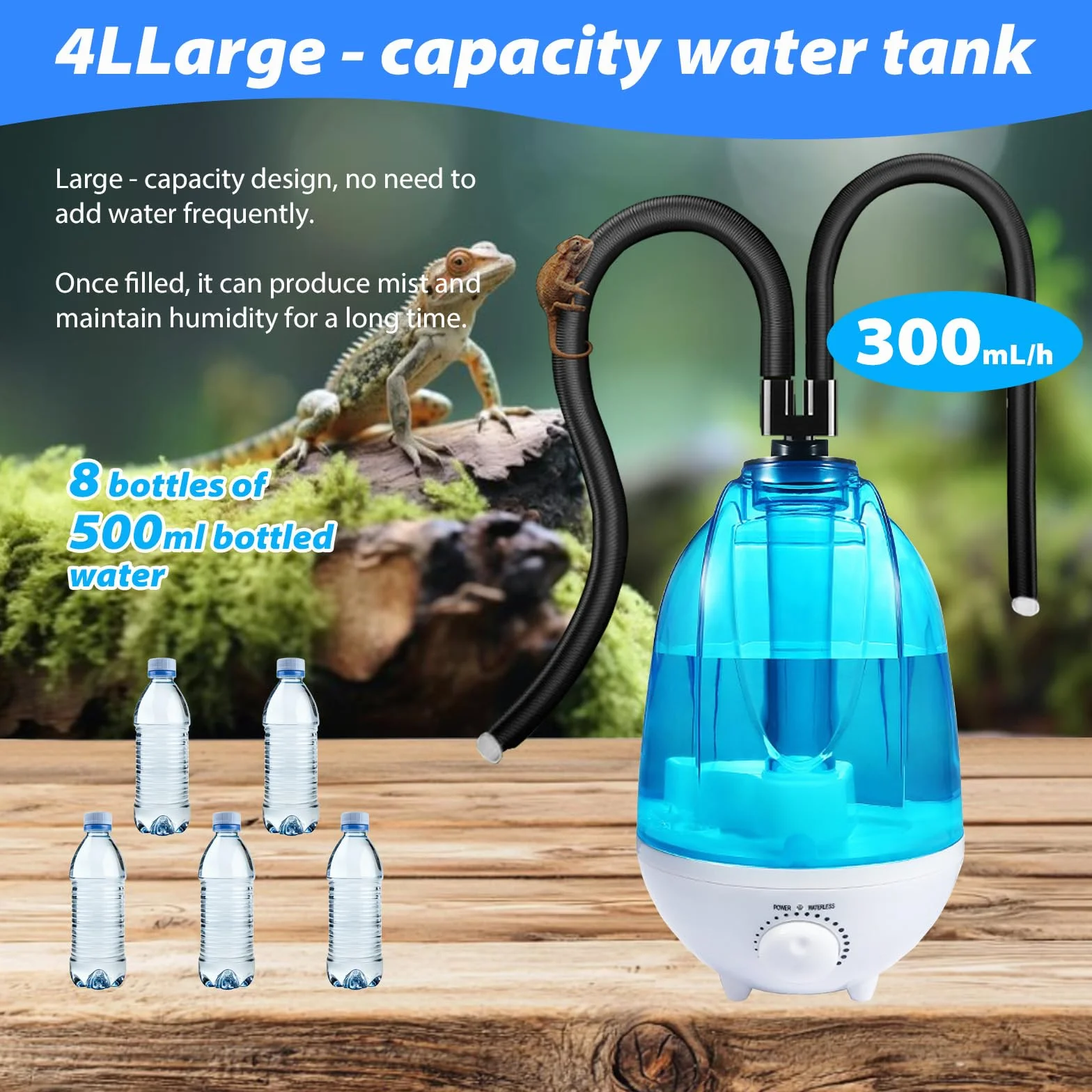 Nawilżacz powietrza do terrarium 4 l 300 ml/h z oświetleniem nocnym