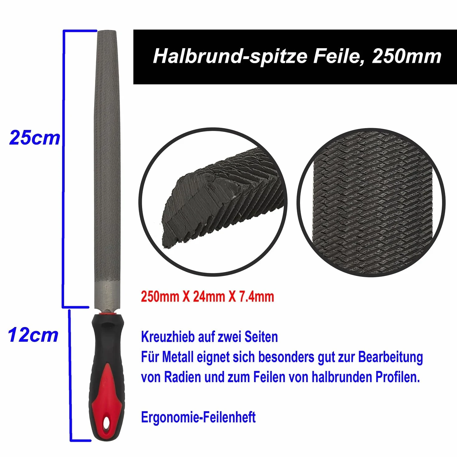 VASTOOLS Pilnik metalowy 3-częściowy 250 mm zestaw pilników płaskich ze stali T12 półokrągły okrągły do metalu