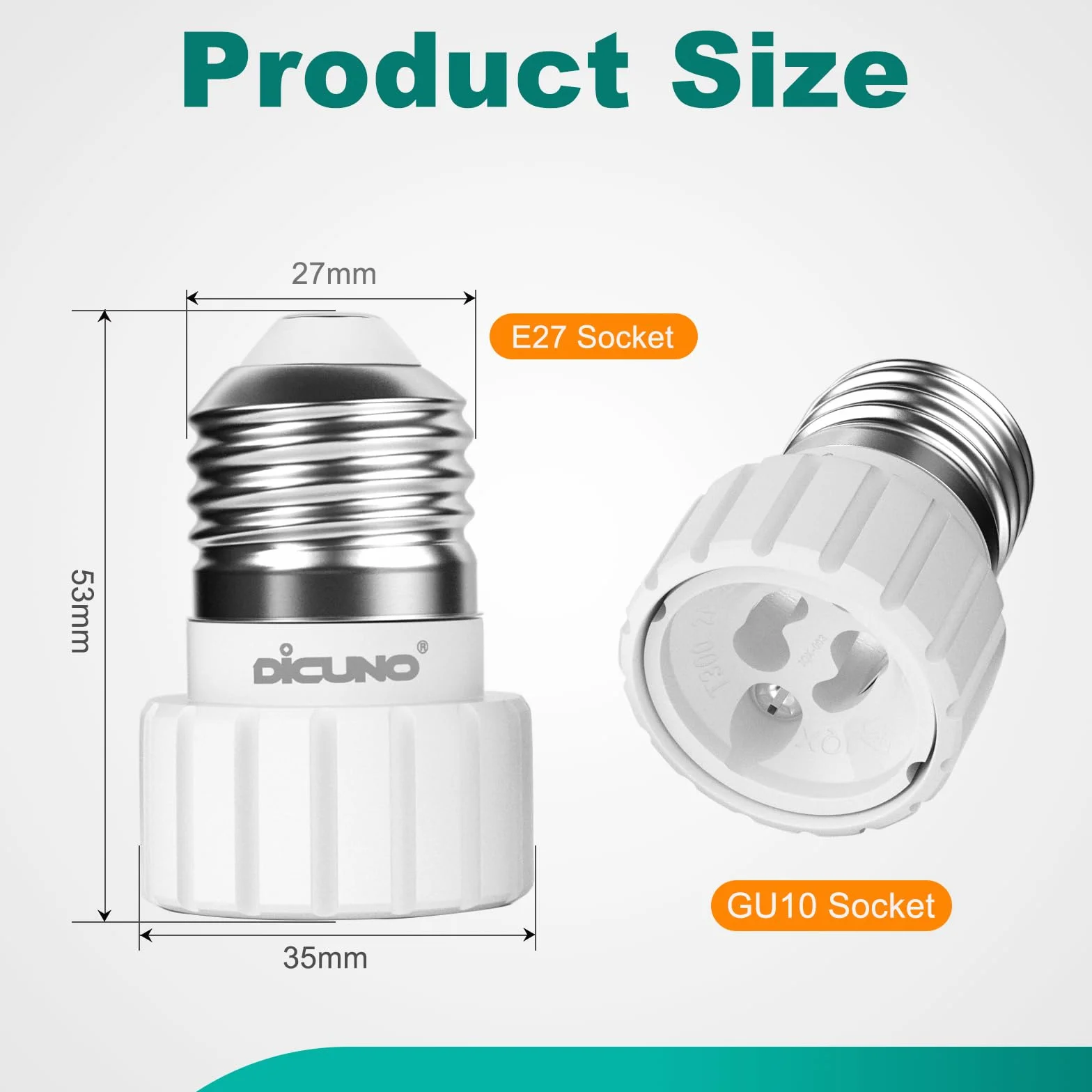 DiCUNO Konwerter gniazd E27 na GU10 / śruba Edisona E27 na GU10 adapter do żarówek LED maksymalna moc 200 W maksymalne napięcie 250 V 2-pak [klasa energetyczna A++]