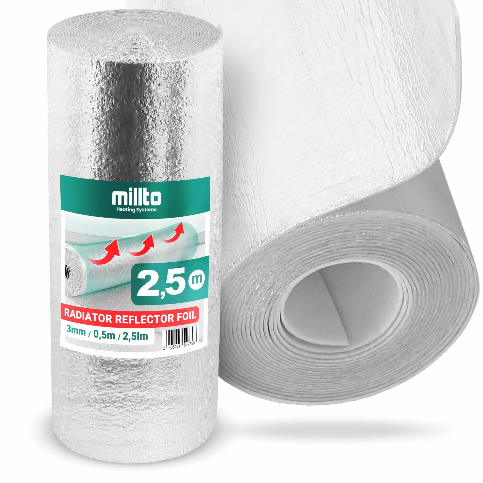 Millto Ekran Zagrzejnikowy Mata Aluminiowa 2,5m Pianka Termoizolacyjna Izolacja Ścienna Folia Odblaskowa