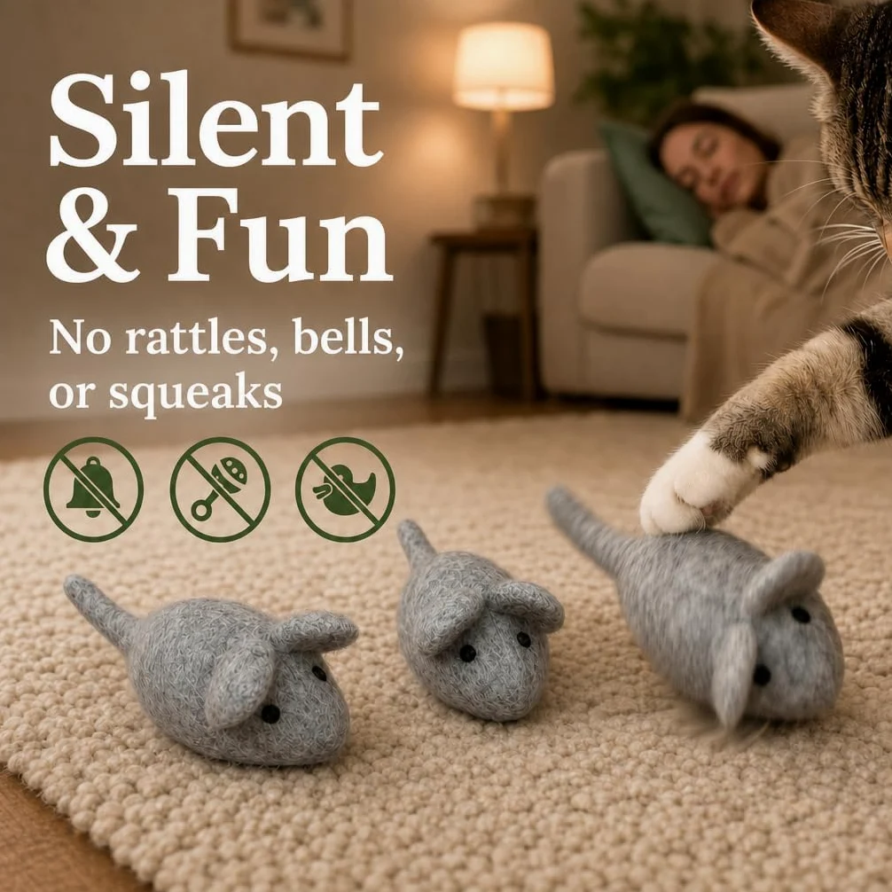 Felt Cat Toys - 3 wełniane zabawki z myszy dla kotów i kotów, kolor may vary, duże, ręcznie robione mice