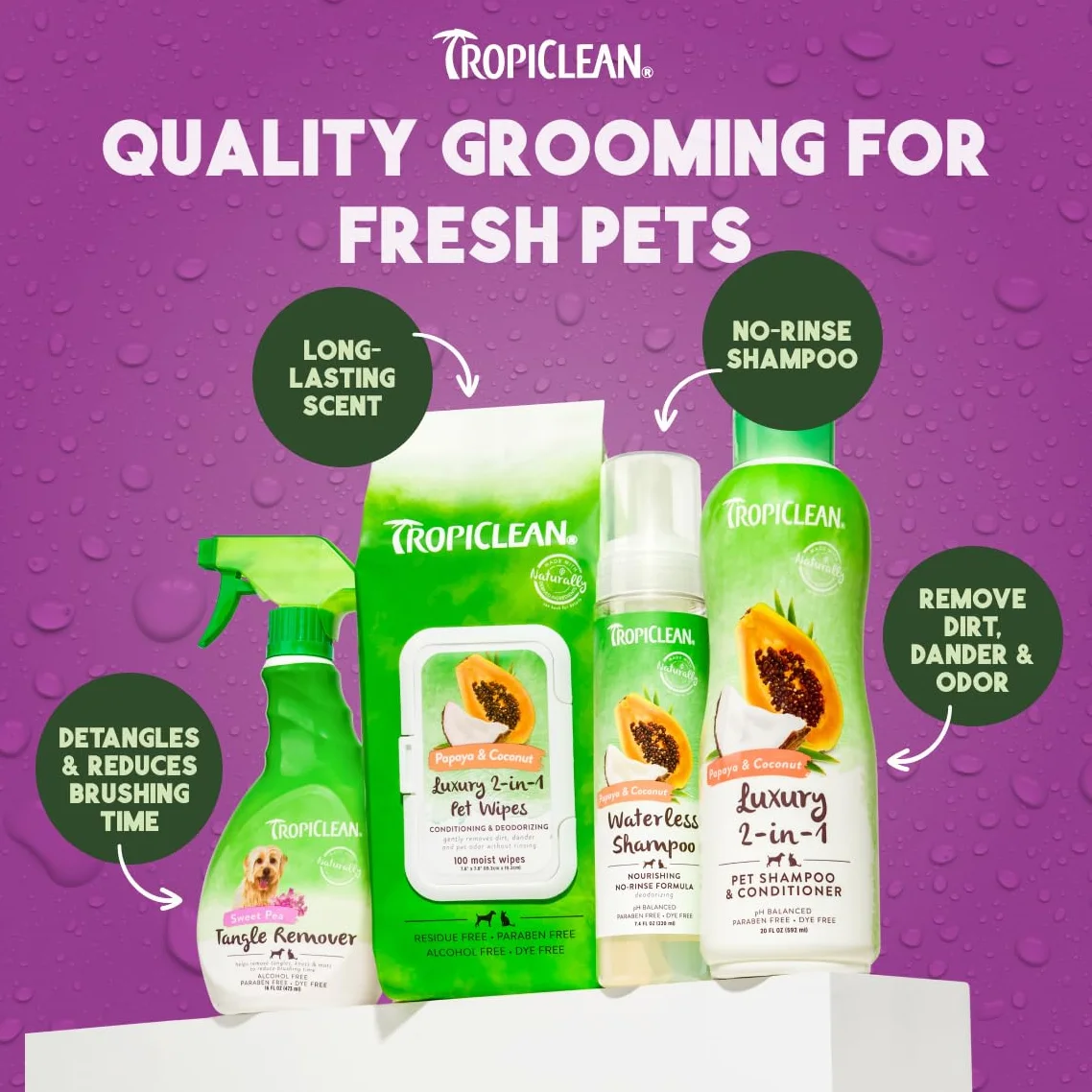 TropiClean Spray do usuwania splątań dla psów i kotów – Odżywka bez spłukiwania dla zwierząt domowych – 473 ml