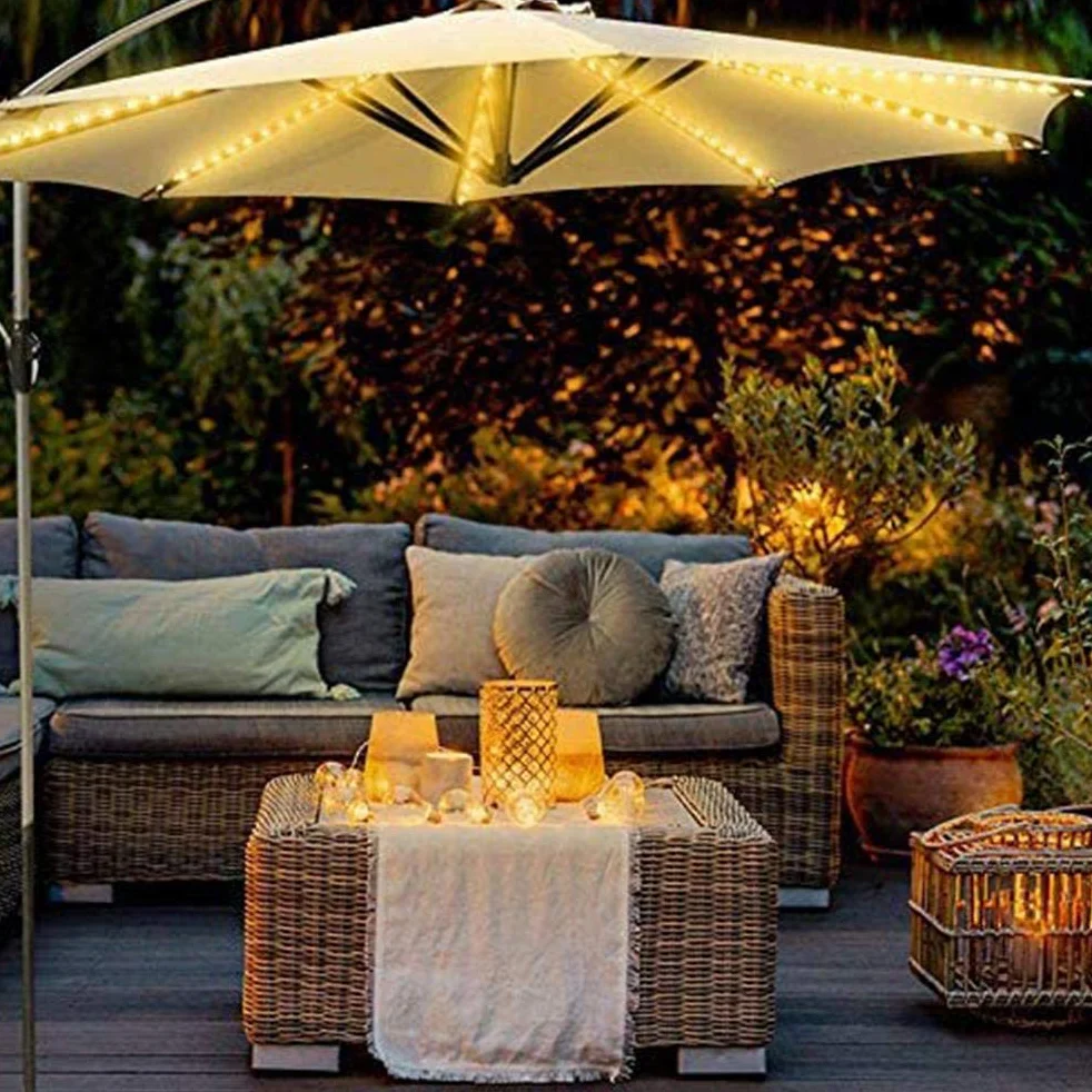 Solar Parasol Oświetlenie z Pilotem 104 LED 8 Trybów Fairy Lights Parasol Light na Patio Zewnętrzne i Wewnętrzne Oświetlenie Dekoracyjne