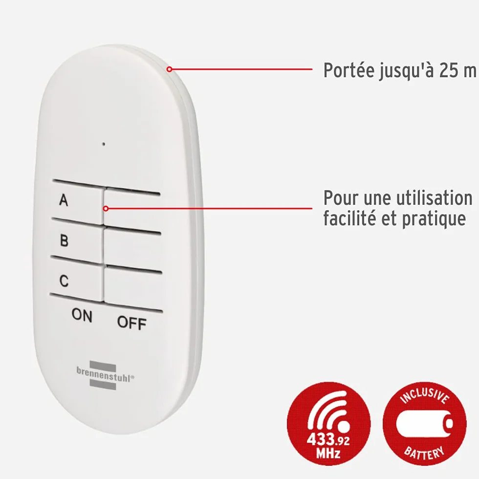 Brennenstuhl Comfort-Line gniazdko na pilota Mini 3+1, 3 inteligentne gniazdka (wewnetrzny, z nadajnikiem recznym i zwiekszona ochrona przed dotykiem) bialy