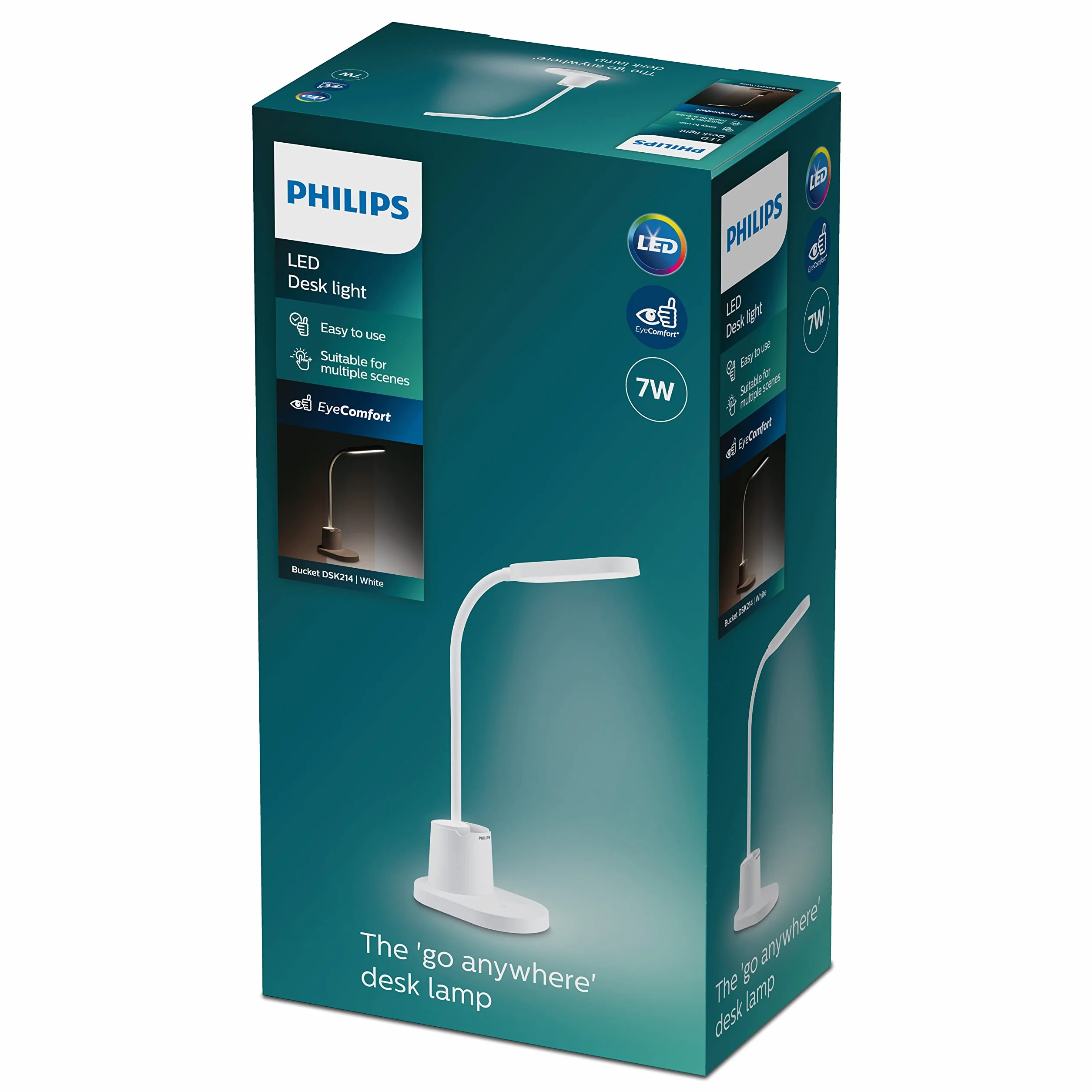 Philips LED Lampka biurkowa Performance Bucket DSK214, 8 W, 3000-5700 K, biała, możliwość przyciemniania, USB