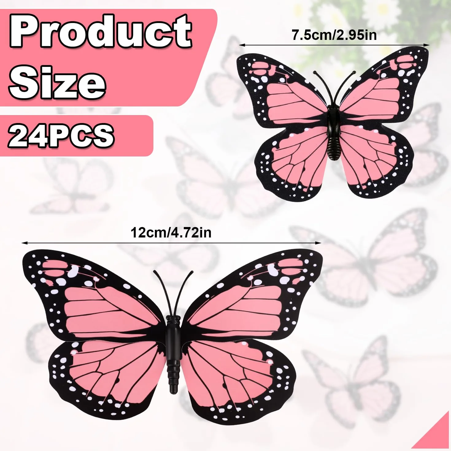 Magnesy Motyl Monarcha 24 Szt. Sztuczny Dekoracje Naklejki Scienne 3D Naklejka do Rzemiosla Sciany (Rózowy)