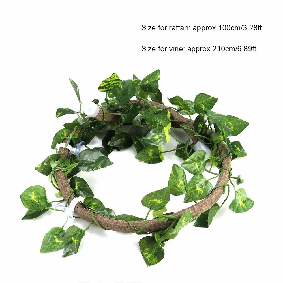 Sztuczna Pnącza dla Gadów z Przyssawkami, 100cm Rattan + 210cm Winorośl, Dekoracja Terrarium dla Kameleona i Gekona