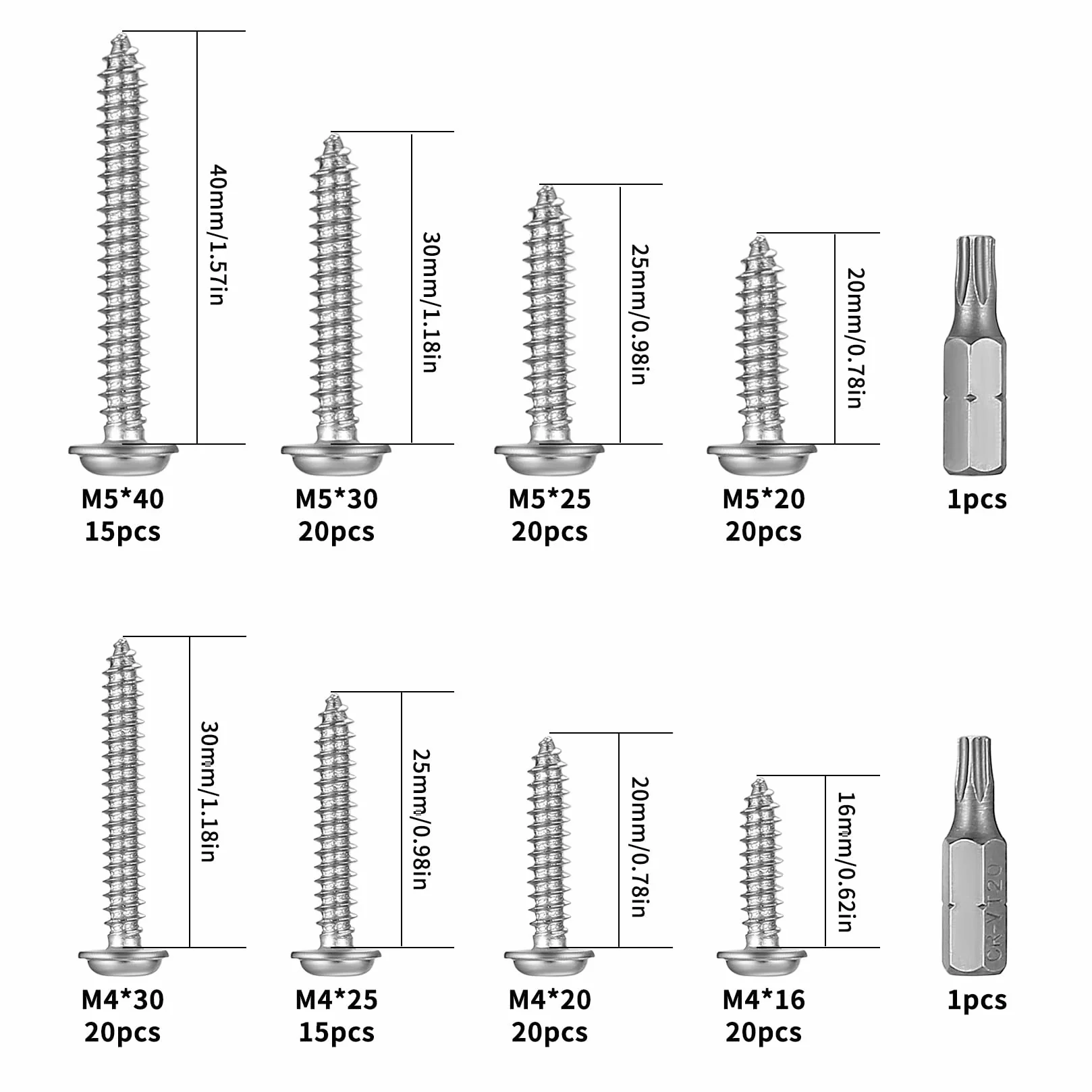Wkręty do drewna Torx M4 M5 150 szt.