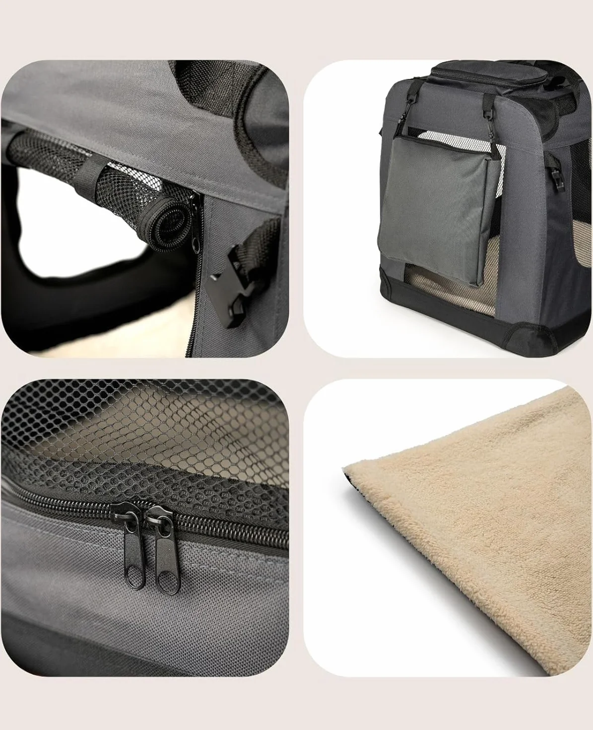 lionto Składany transporter dla psa do podróży i samochodu, 82x58x58 cm, wytrzymały transporter z uchwytami i kocem dla kota i psa do 18 kg, mocna torba z tkaniny, szary