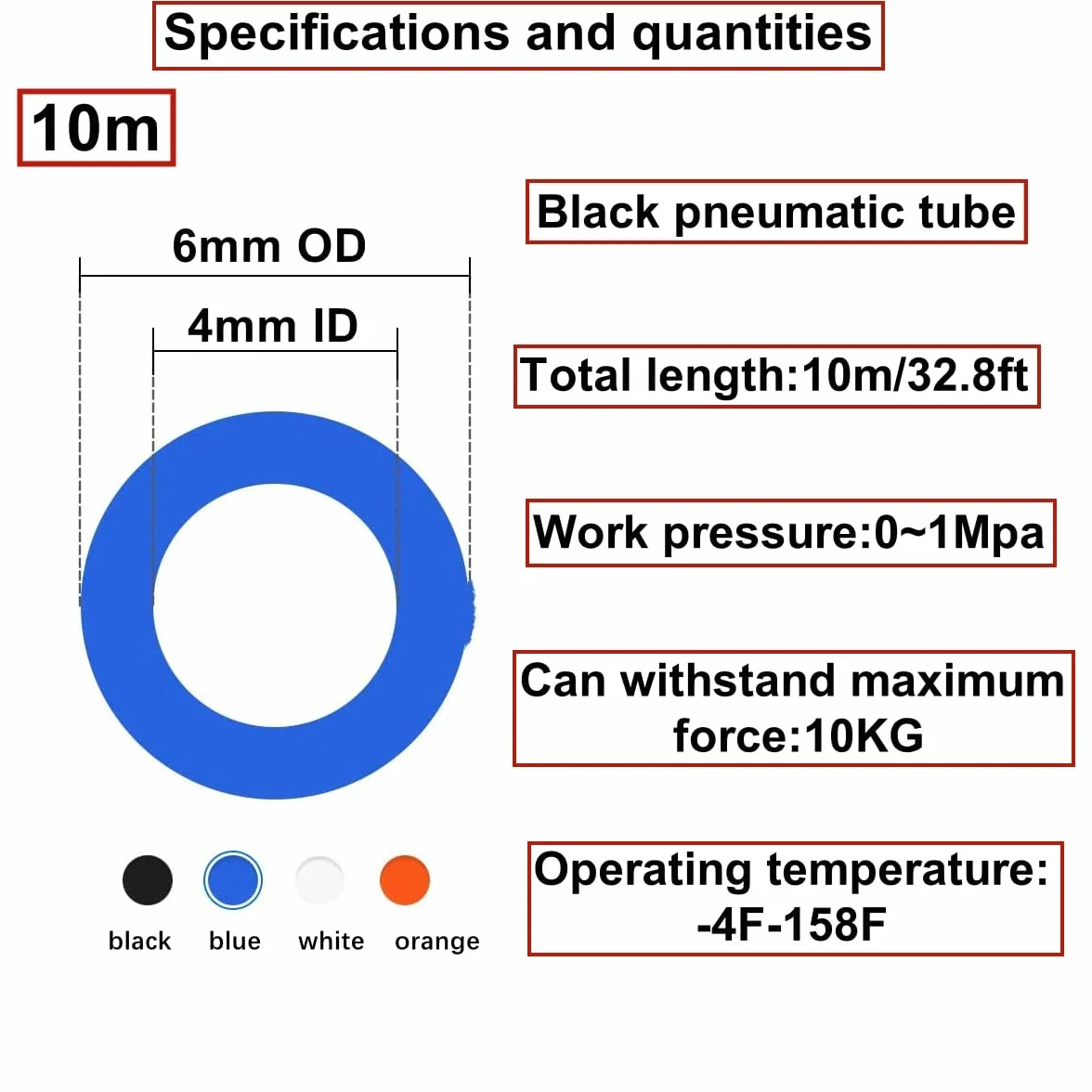 Wąż pneumatyczny PU 10 m 6 mm czarny z 14 złączami pneumatycznymi