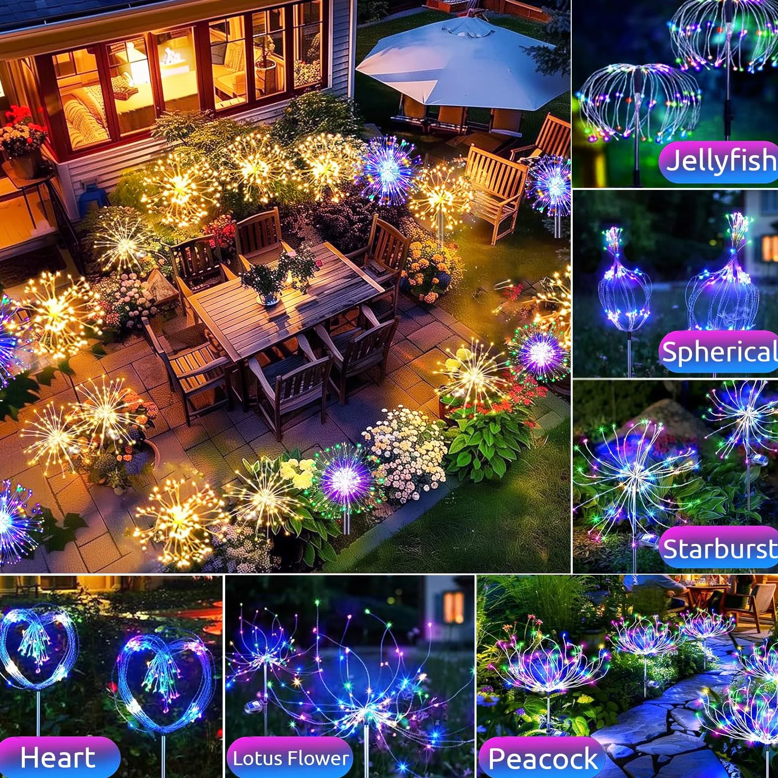 yowin Gartendeko Zestaw 4 lamp solarnych na zewnątrz, 120 diod LED, mniszek lekarski, 8 trybów, odporna na warunki atmosferyczne, do ogrodu, na balkon, taras, wielokolorowa