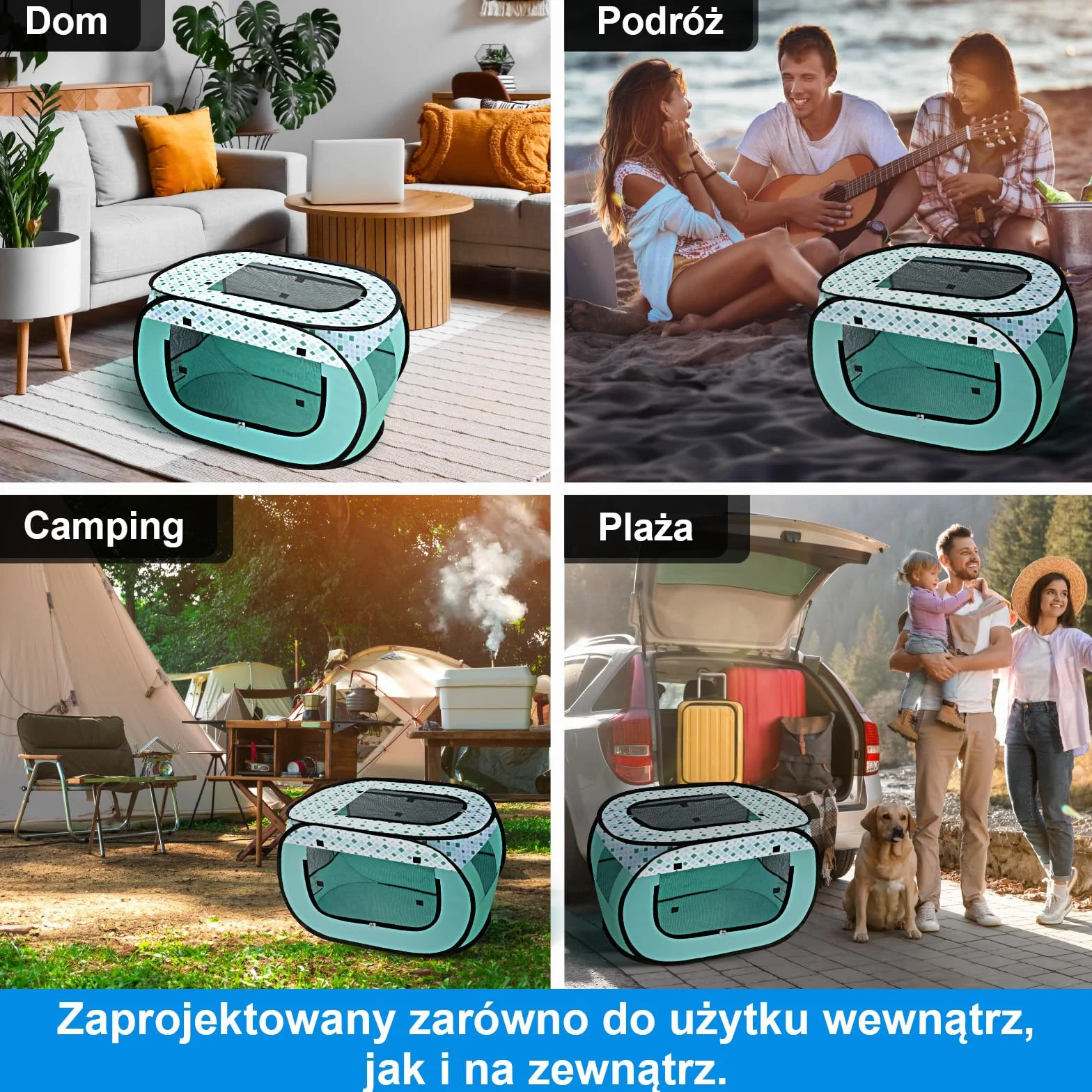 Wolfwise kojec dla zwierząt, przenośna klatka, 600D Oxford, przenośna klatka dla szczeniąt, klatka dla kota do użytku na zewnątrz podczas podróży kempingowych z torbą do przenoszenia, Średni, zielony