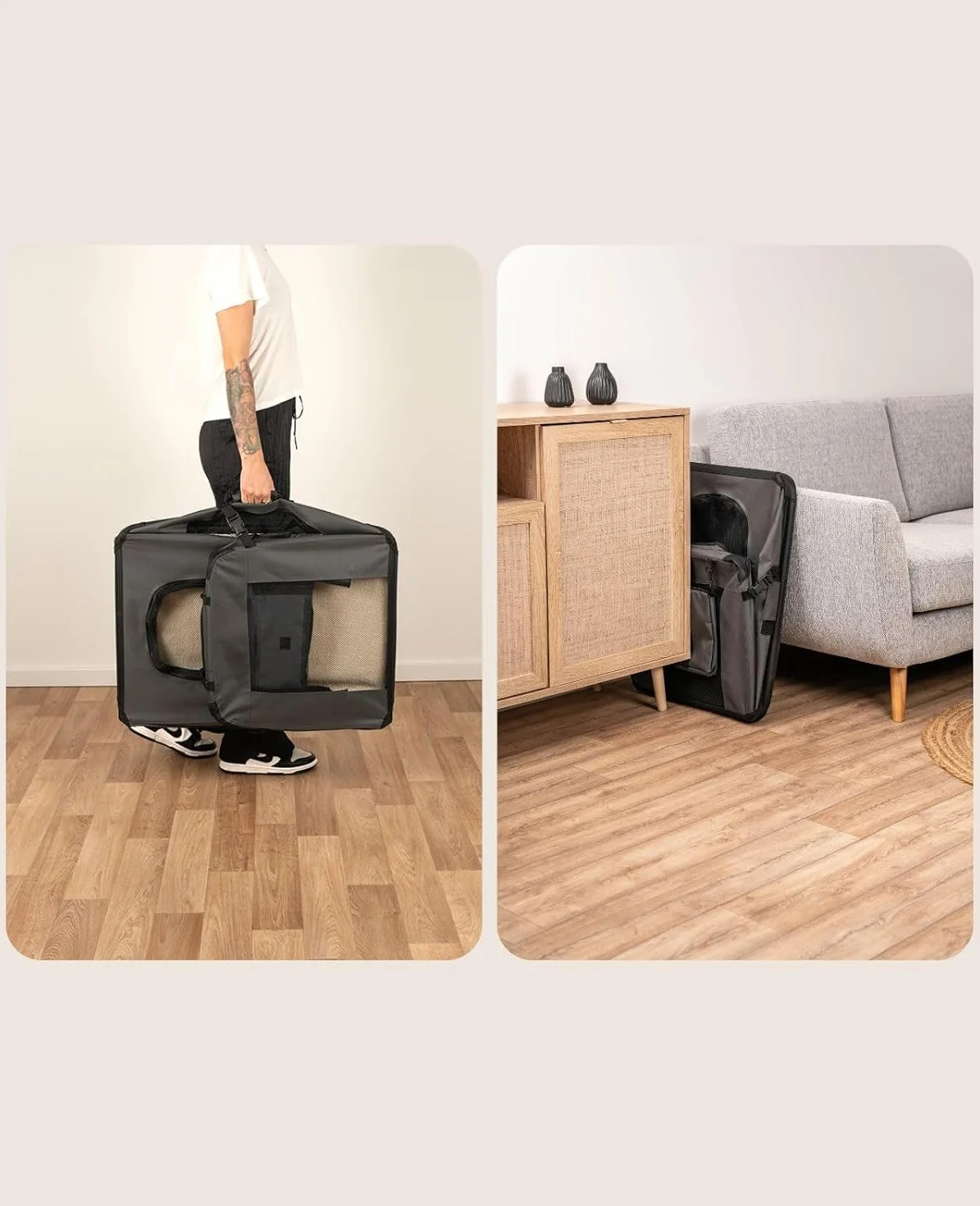 lionto Składany transporter dla psa do podróży i samochodu, 82x58x58 cm, wytrzymały transporter z uchwytami i kocem dla kota i psa do 18 kg, mocna torba z tkaniny, szary