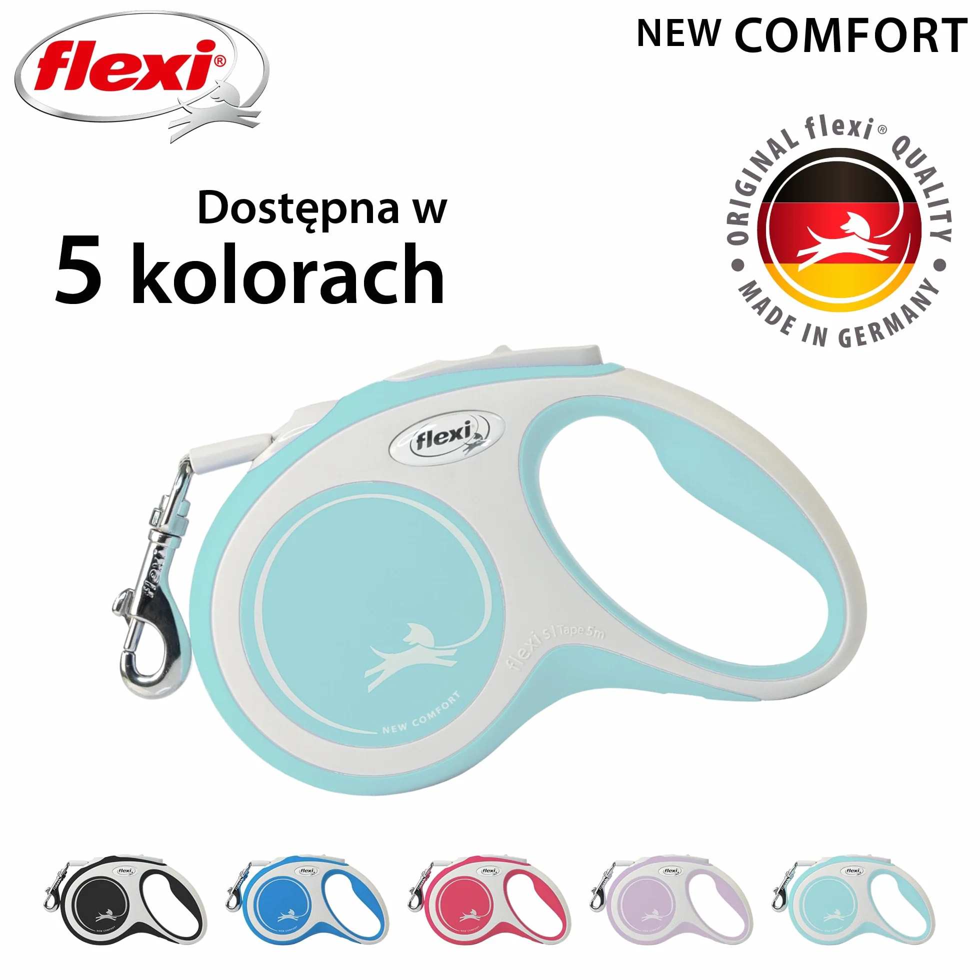 Flexi taśma smycz dla psów 5 m do 15 kg szara jasnoniebieska
