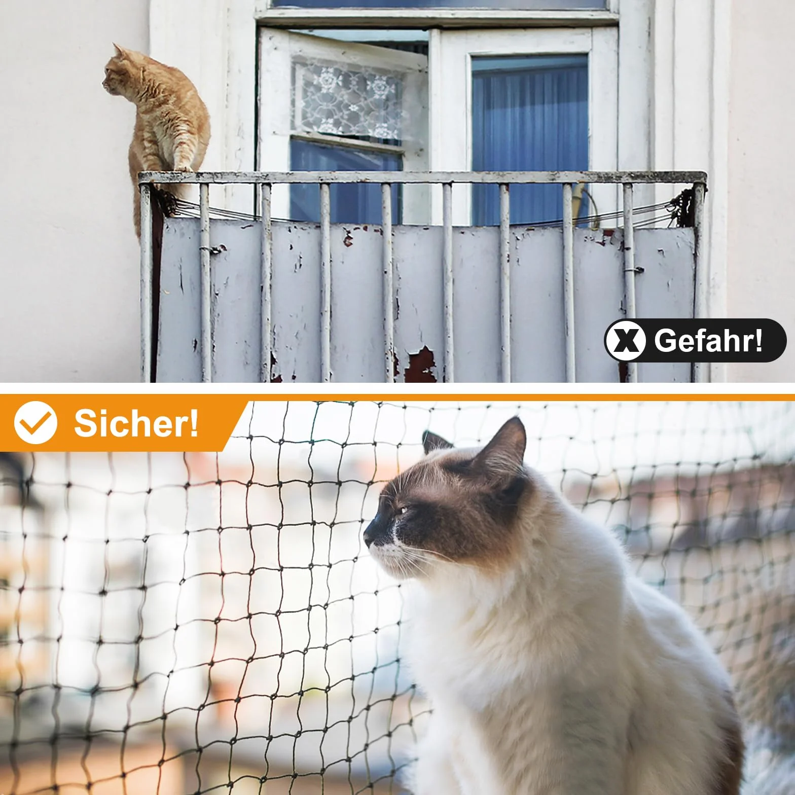 Aystkniet Siatka dla kota na balkon, 2 x 3 m, wzmocniona drutem, z linką mocującą, gwoździe, opaski kablowe, odporna na ugryzienia i rozerwanie, odporna na działanie promieni UV, siatka chroniąca