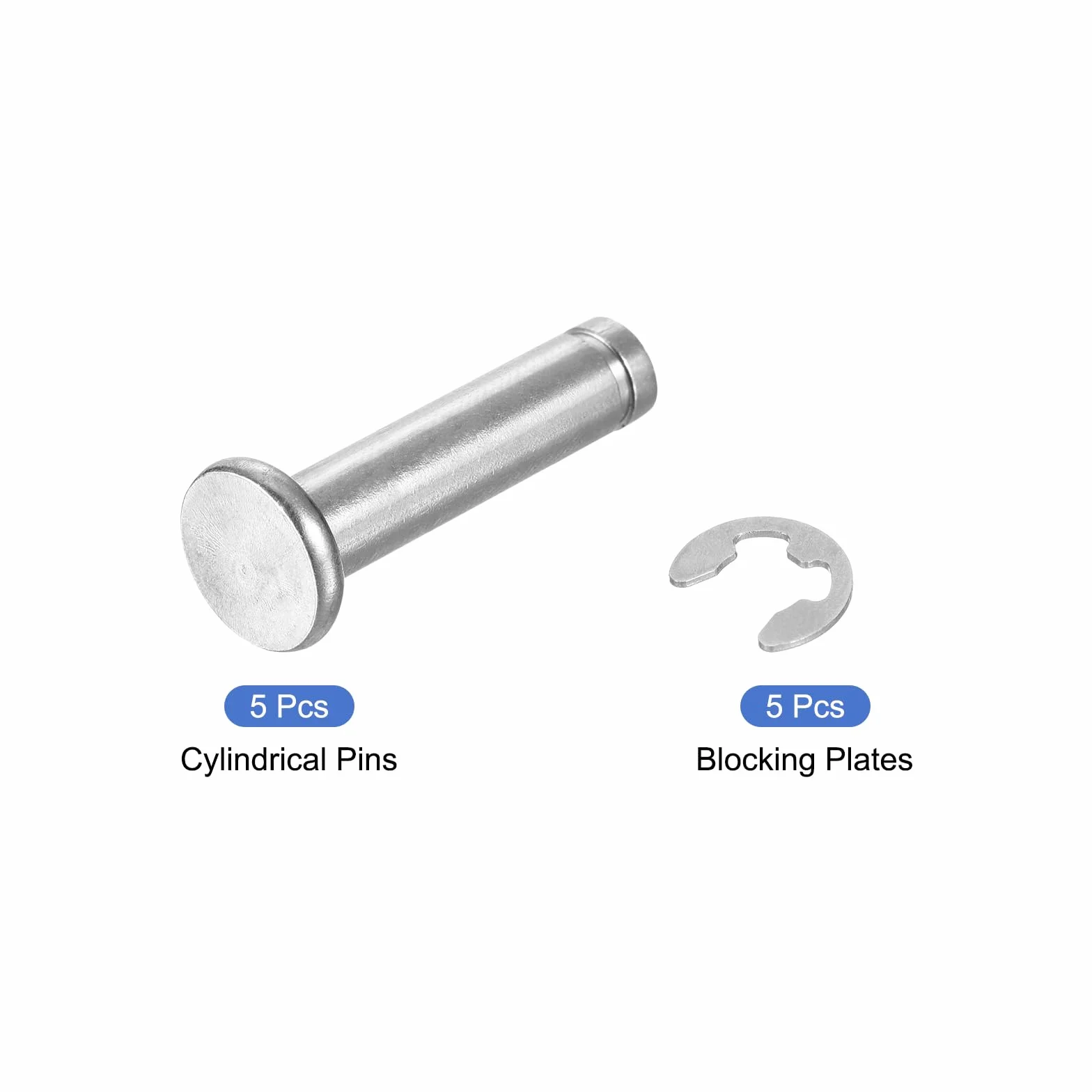 QUARKZMAN 5 zestawów M6 x 25 mm trzpień pozycjonujący cylindryczny elastyczny wałek ze stali nierdzewnej 304, pozycja cylindra cylindra z rowkiem z pierścieniem i klipsem mocującym, srebrny