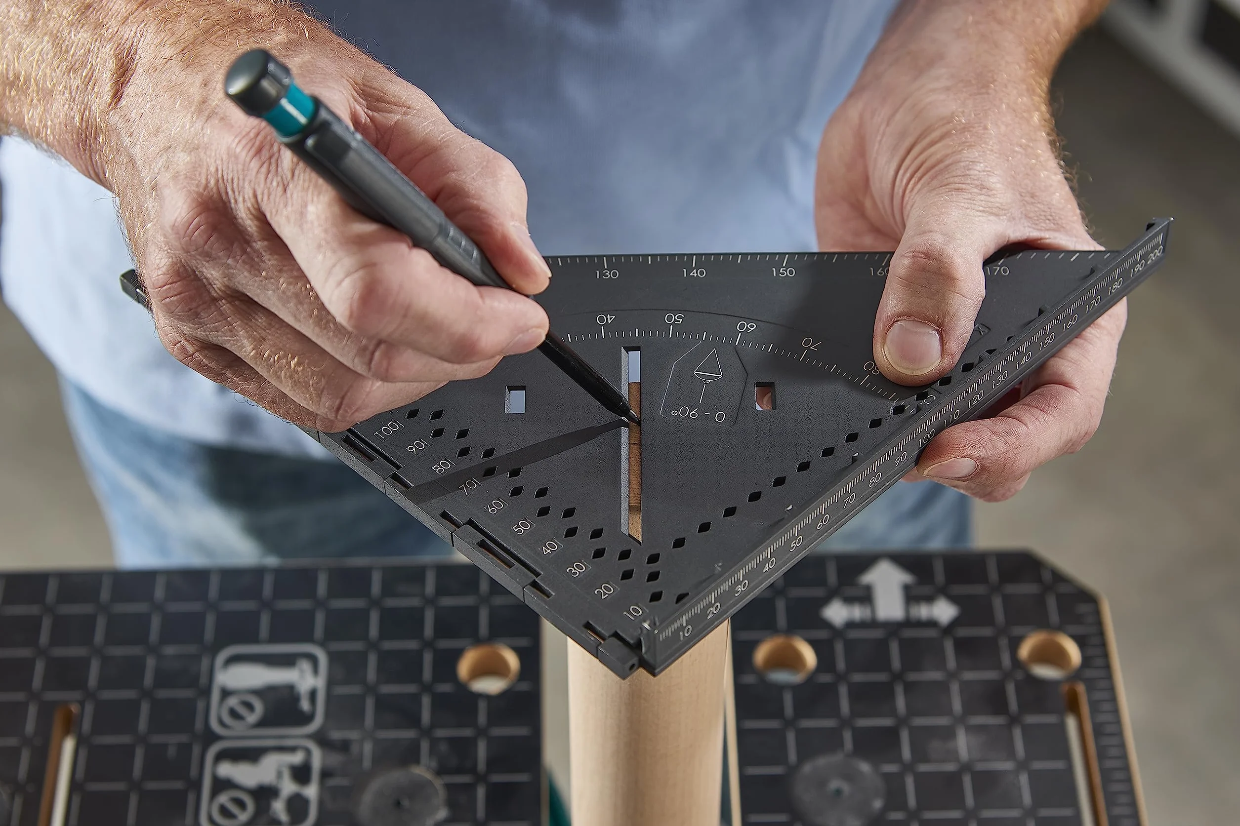 wolfcraft Kąty pomiarowe i oznaczające Vario 3D PRO I 5219000 I składane narzędzie pomiarowe do powierzchni i trójwymiarowych przedmiotów, tworzywo sztuczne