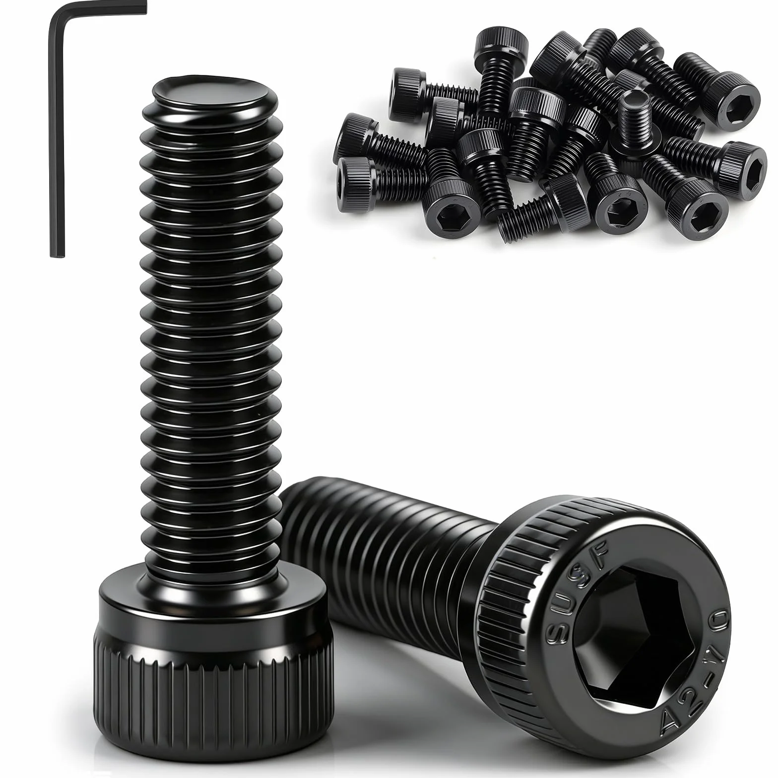 Śruby cylindryczne M5 x 16 mm z gniazdem sześciokątnym, czarne, stal nierdzewna, A2 V2A, śruby z łbem cylindrycznym DIN 912, śruby z pełnym gwintem z kluczem płaskim, do maszyn samochodowych i