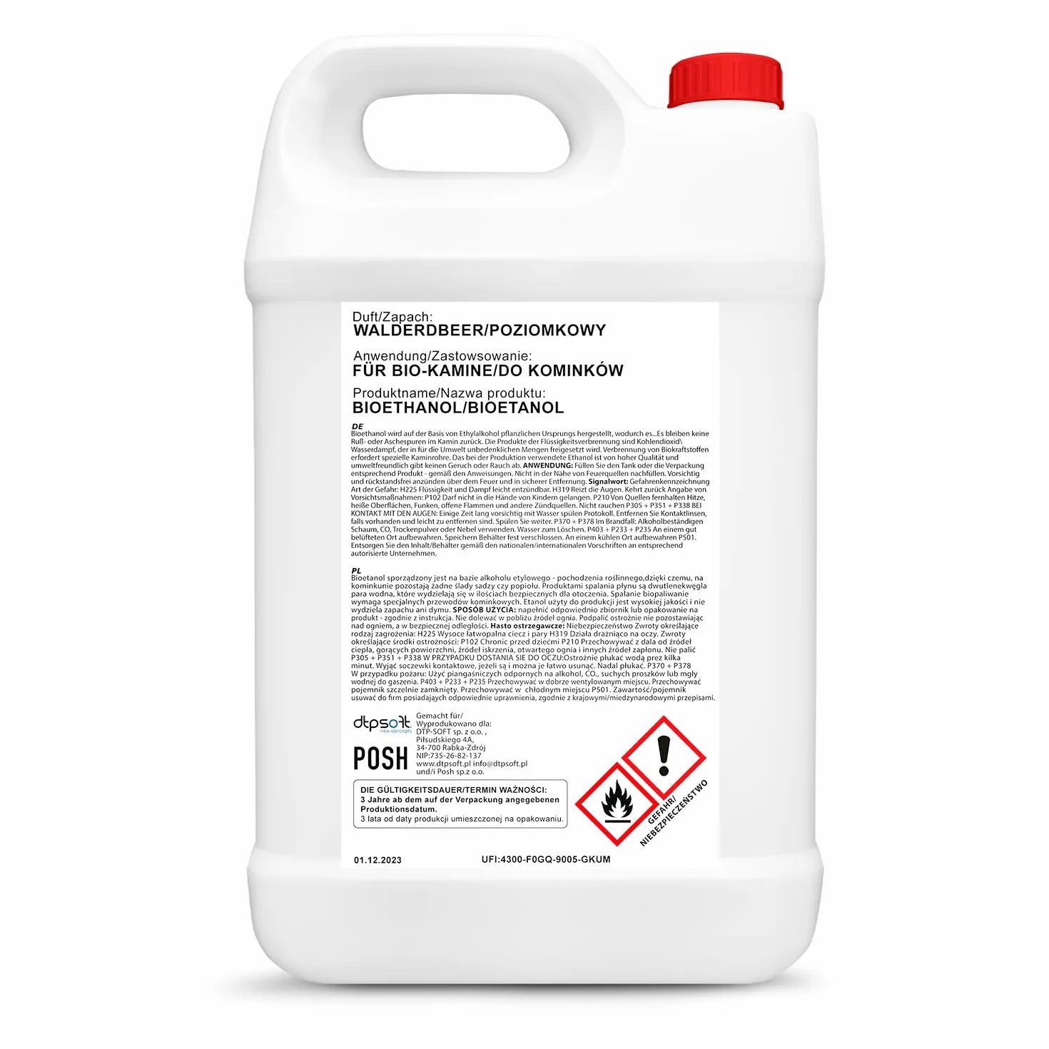 Bioetanol Premium 100% do kominka zapach dzikiej truskawki 5 l