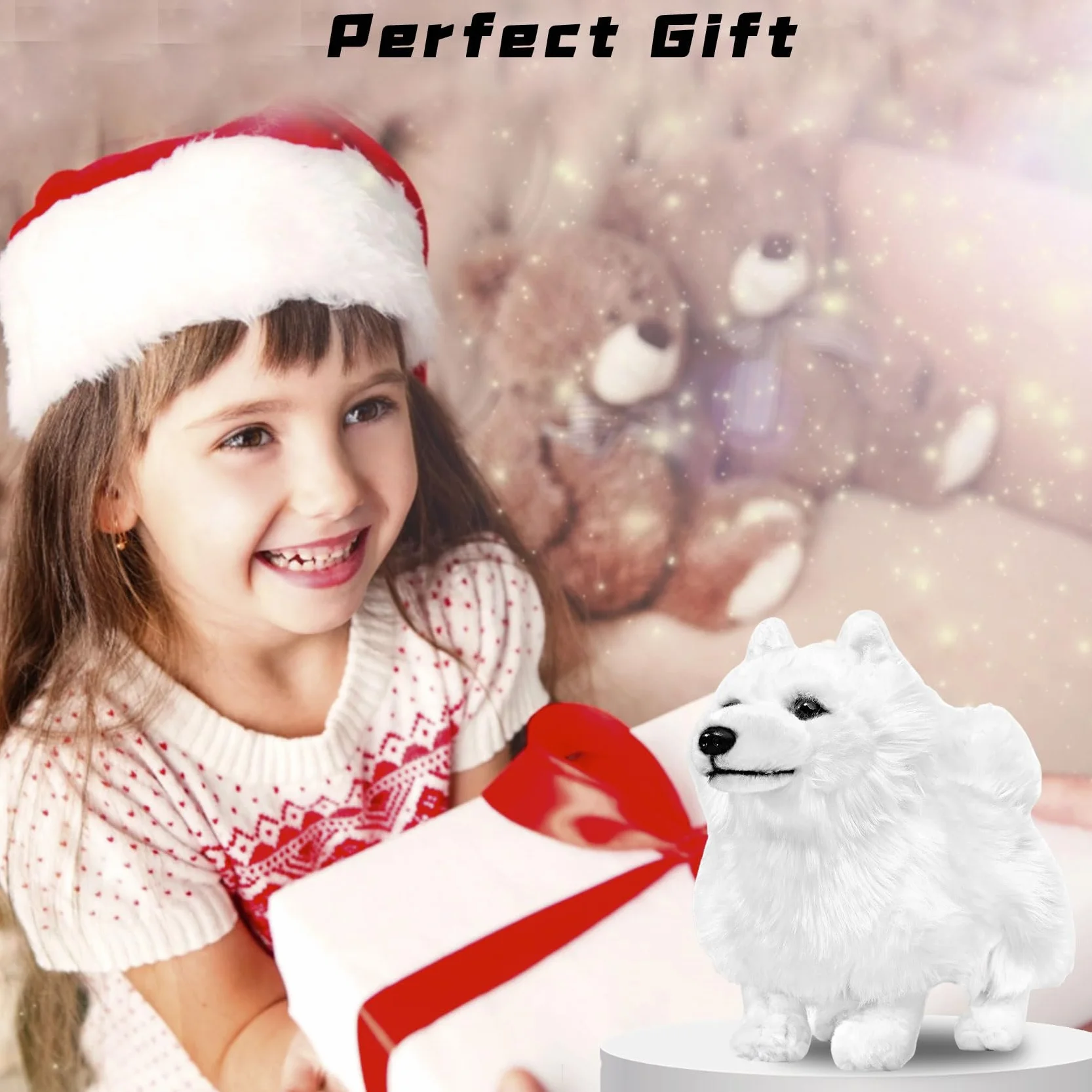 lilizzhoumax Zabawka Samoyed 32 cm / 12 cali, symulacja realistycznej lalki, pluszowe zwierzę, urocze zabawki dla dzieci