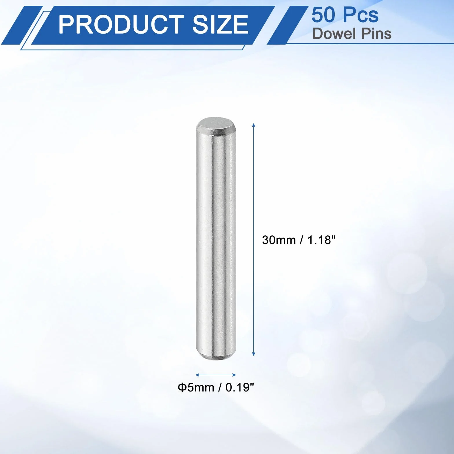 QUARKZMAN 50 sztuk kołków rozporowych 5 mm x 30 mm, 304 stal nierdzewna, cylindryczne kołki podporowe do regałów, elementy mocujące do regału, szafy, komponentów mebli (GB119), kolor srebrny