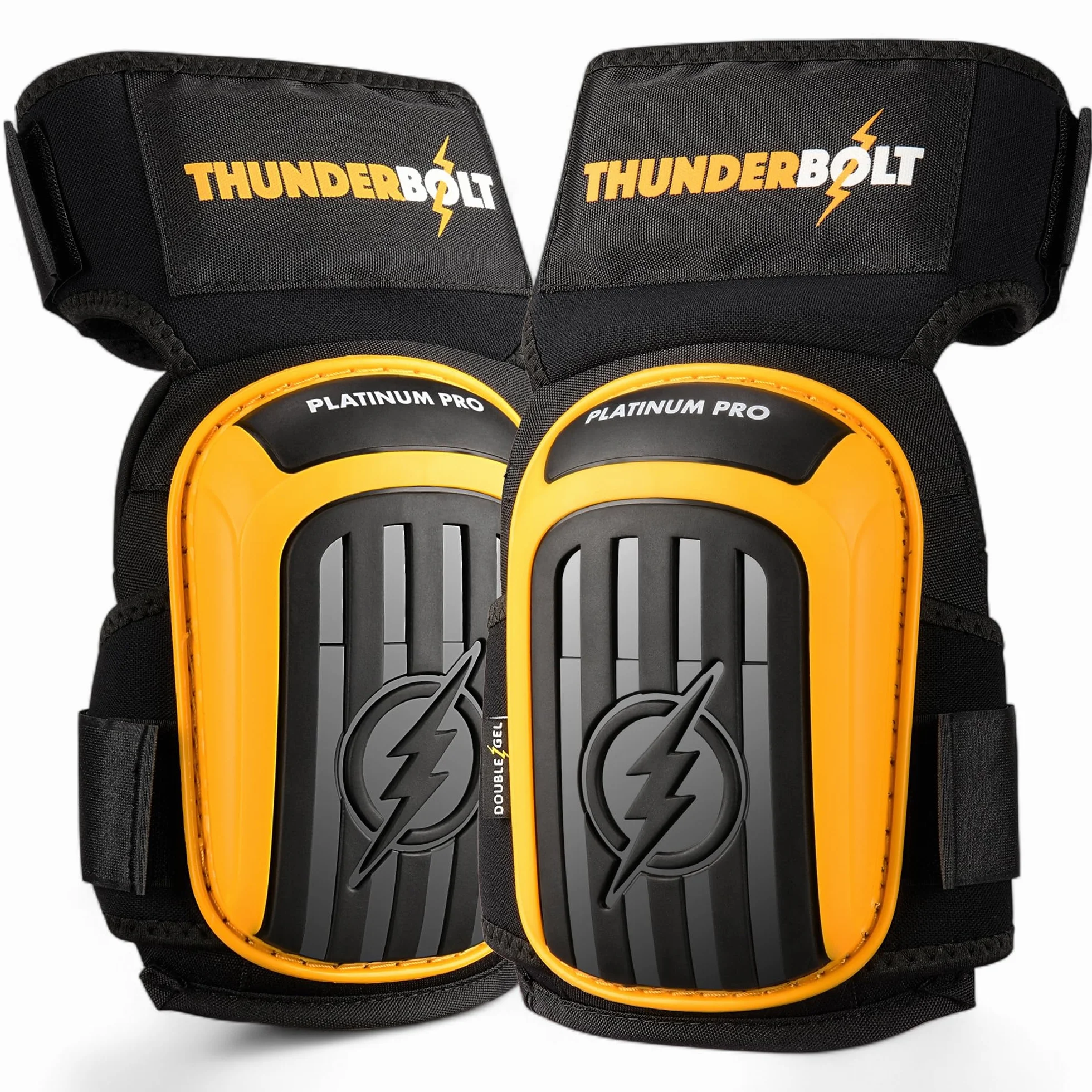 Ochraniacze na kolana do pracy firmy Thunderbolt do budowy, podłóg, ogrodnictwa, podwójna poduszka z pianki żelowej i regulowane paski antypoślizgowe (Thunder Yellow)