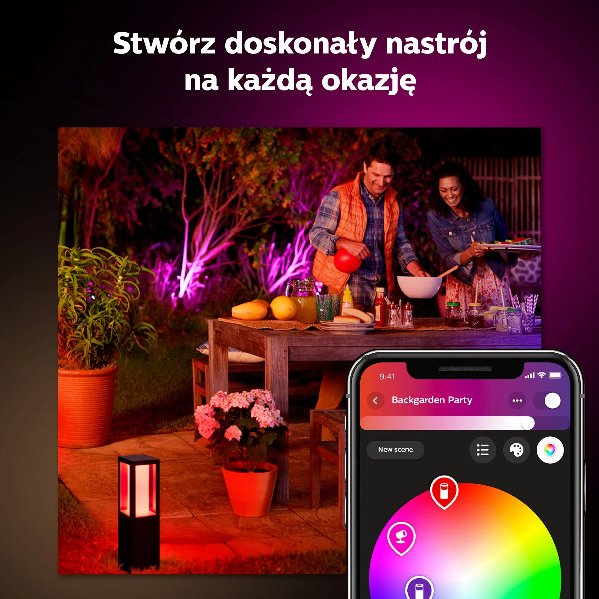 Philips Hue Impress White and Color Ambiance Zewnętrzna lampa stojąca LED, wysoka, 16 mln kolorów, sterowanie aplikacją