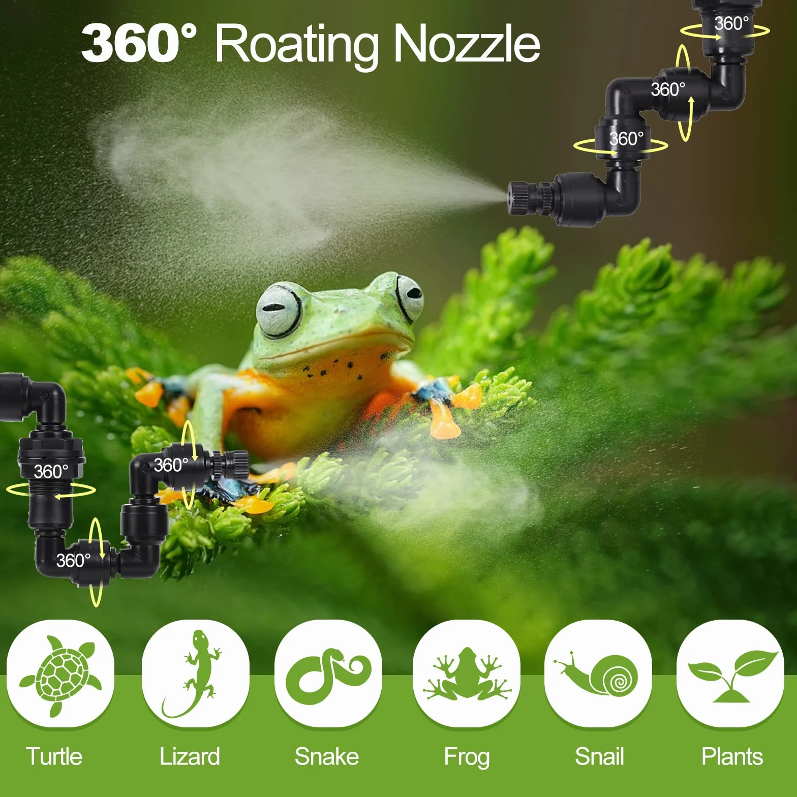 Diealles Shine inteligentny system mgiełki gadów, system mgły do terrarium z dyszami natryskowymi, regulacja 360°, mgiełka do gadów, płazów, roślin, kwiatów, lasów deszczowych