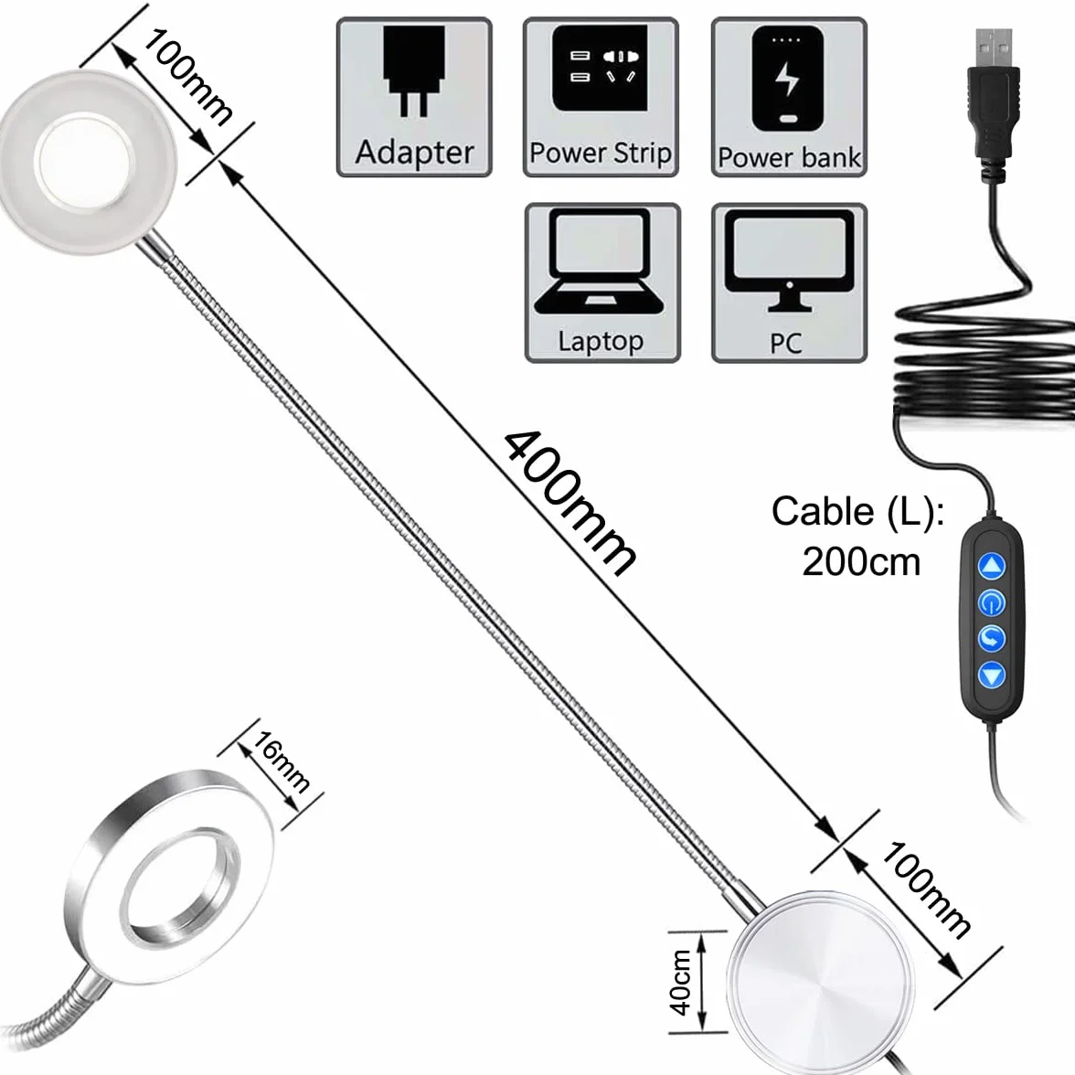 LANMOU Lampa do czytania ścienna – 5 W LED lampa ścienna z wtyczką – ściemniacz i 3 temperatury barwowe – lampka do czytania na łóżku – 40 cm – kabel USB – 420 lm – lampka nocna aluminiowa – ochrona