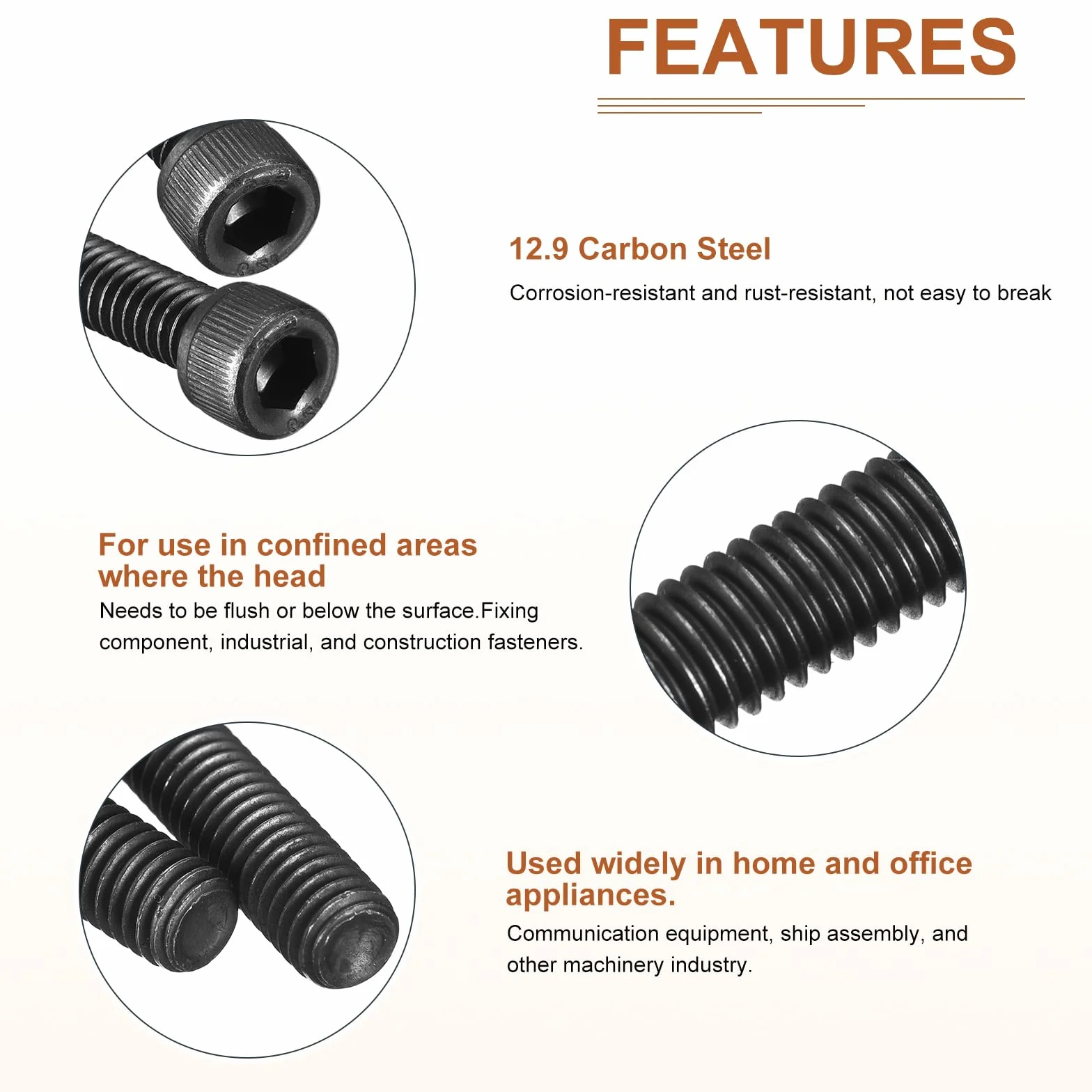 Śruby z łbem cylindrycznym 1/4-20x1-1/4" 25 sztuk 12.9 stal stopowa czarny tlenek gwint UNC