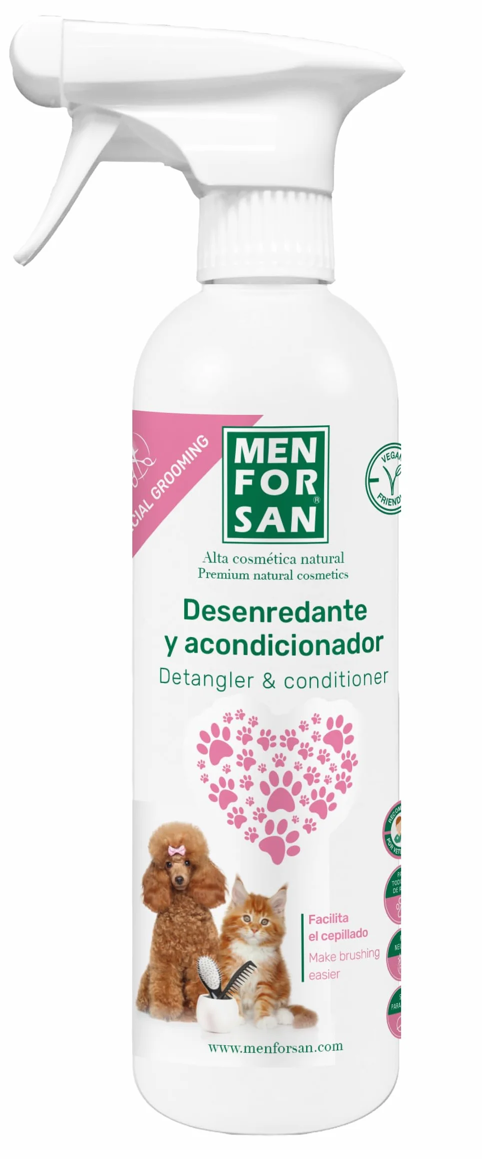 MENFORSAN Wygładzający spray rozczesujący dla psów i kotów | Odżywka rozczesująca | Ułatwia rozczesywanie | Jedwabista i lśniąca sierść | 500 ml