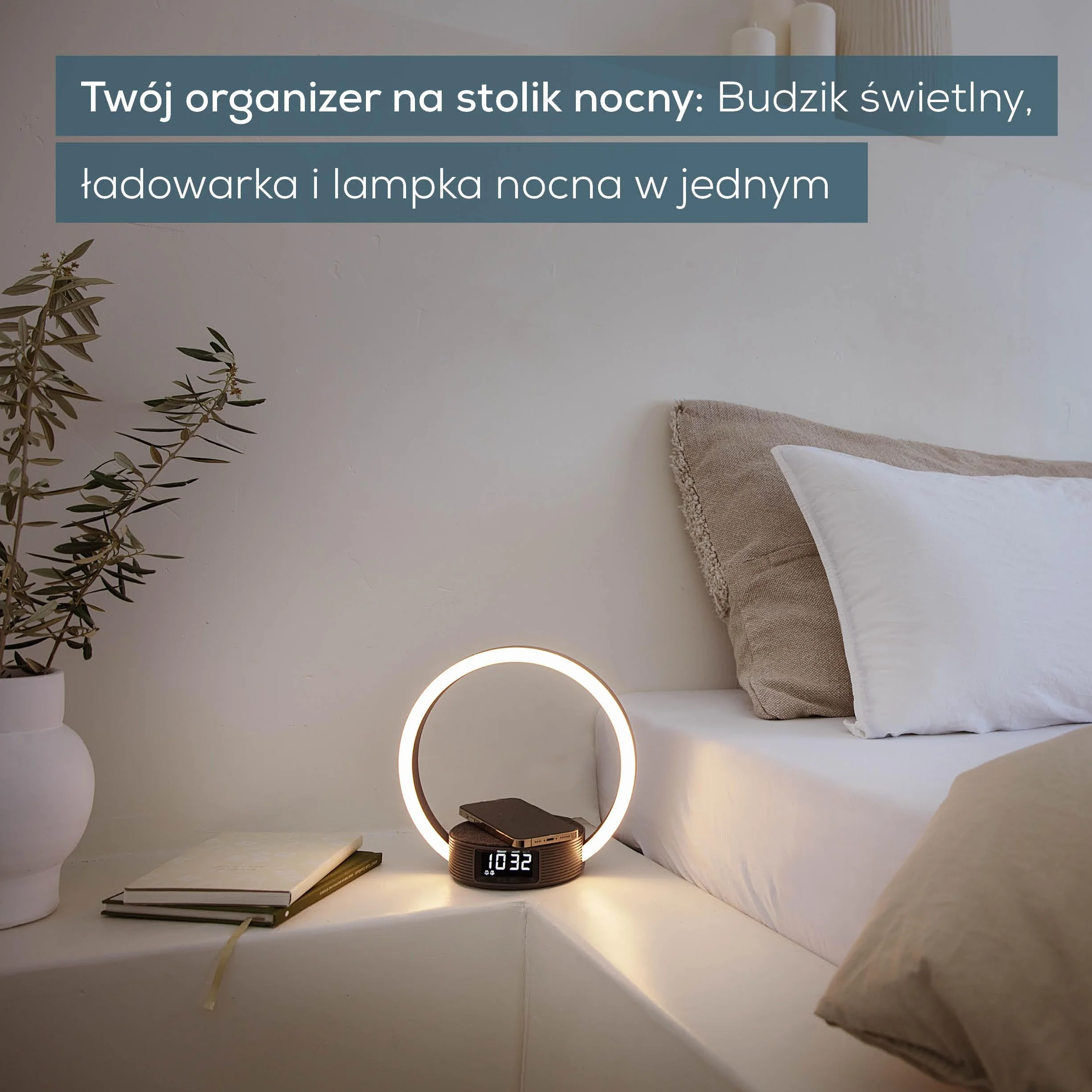 Beurer WL 65 Wake Up + Charge Budzik świetlny z funkcją ładowania smartfonów, symulacją wschodu słońca i ściemnianą lampką nocną