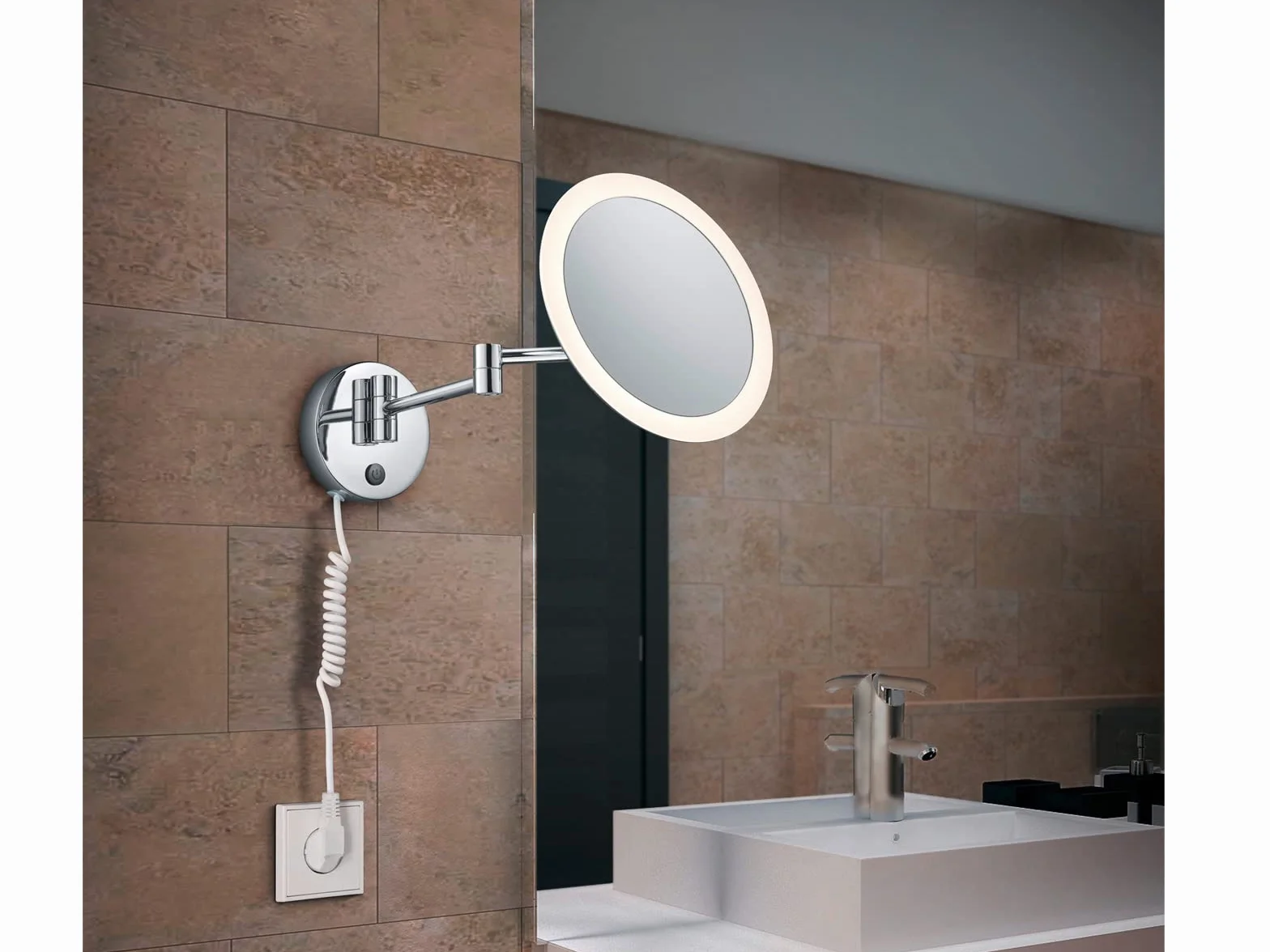 Trio Leuchten Lampa ścienna LED do lustra ściennego 282990106 View, metal w kolorze chromu, akryl biały, 3 W LED, przełącznik dotykowy, 36 x 21,6 x 21,6 cm