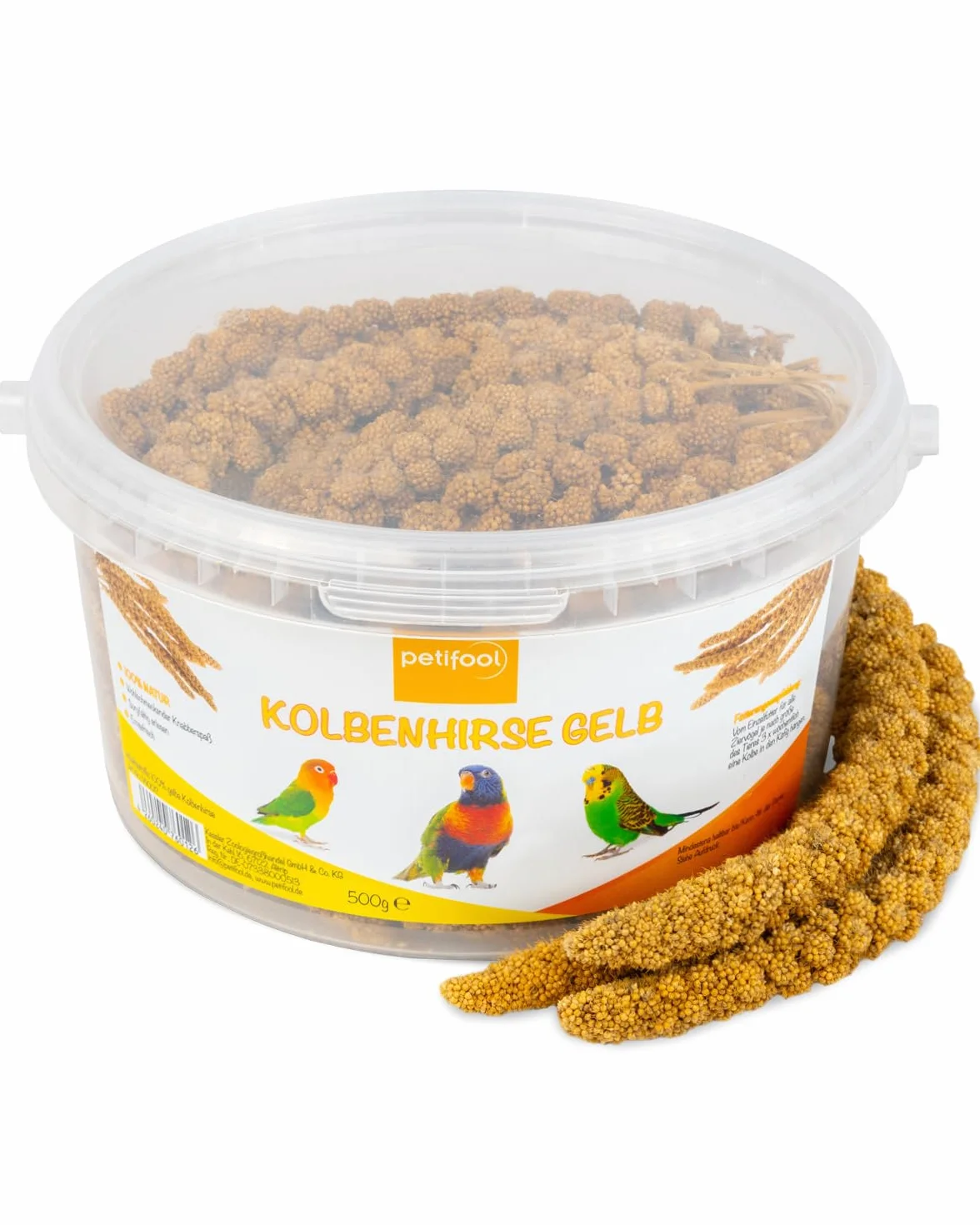 petifool Proso kolby żółte 500 g – pasza dla wszystkich ptaków ozdobnych – karma dla ptaków – 100% naturalna