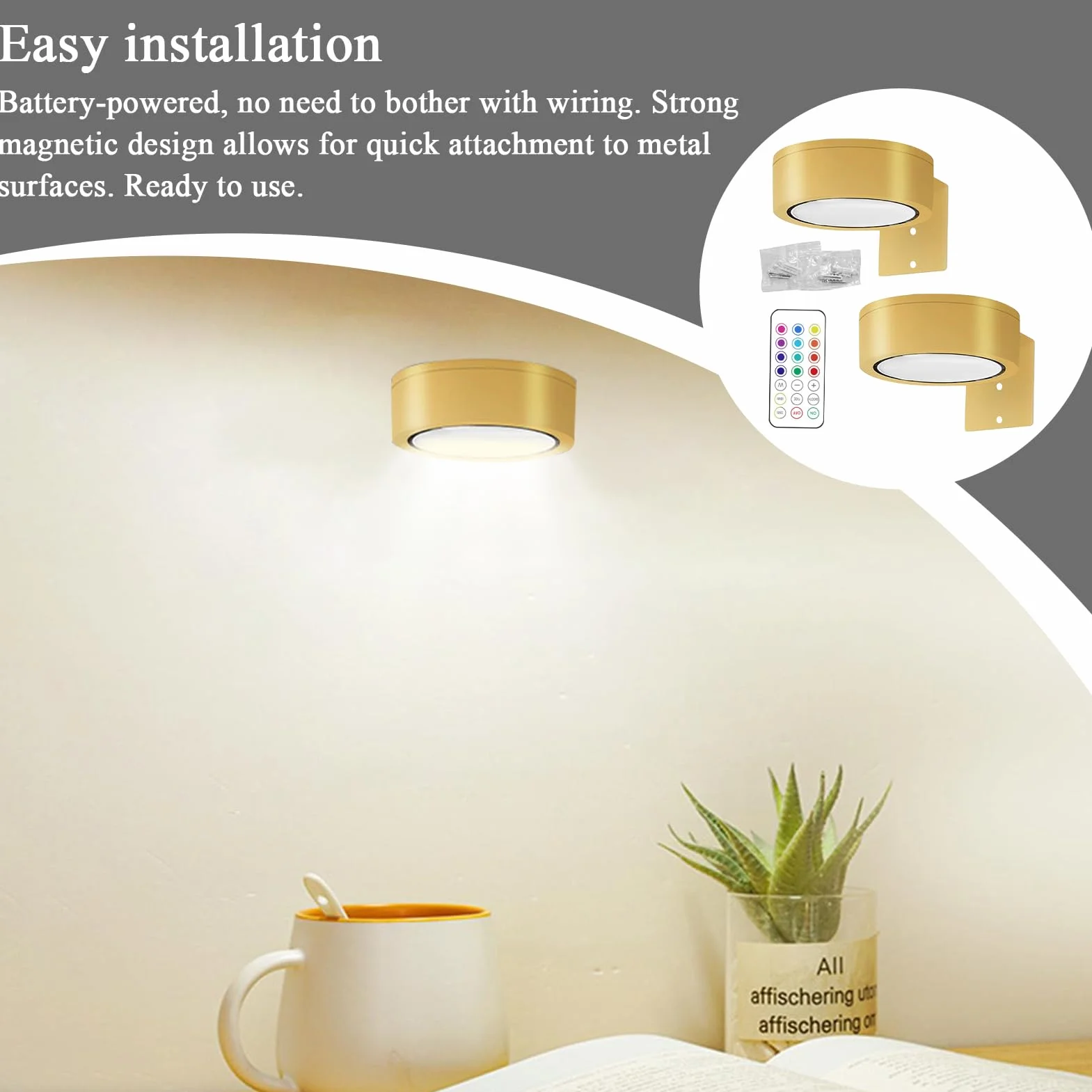 Chiclify Magnetyczna lampa LED na obraz z pilotem zdalnego sterowania w zestawie, magnetyczna i łatwa instalacja, 8,6 x 3,5 cm, do korytarza, do obrazów, portretów, ramek na zdjęcia